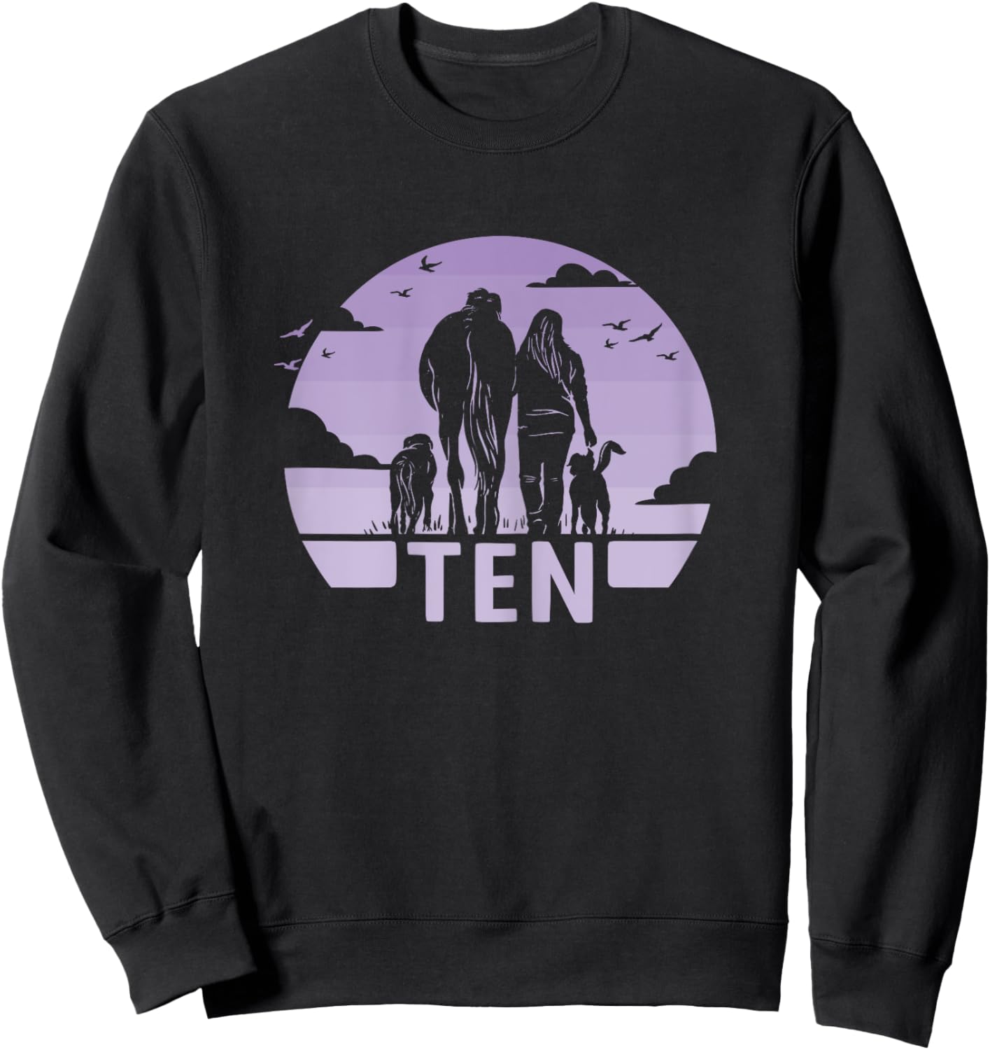 10th Birthday Horse Riding Girl 10 Years Old Dog and Horse Sweatshirt - Sweatshirt | Black