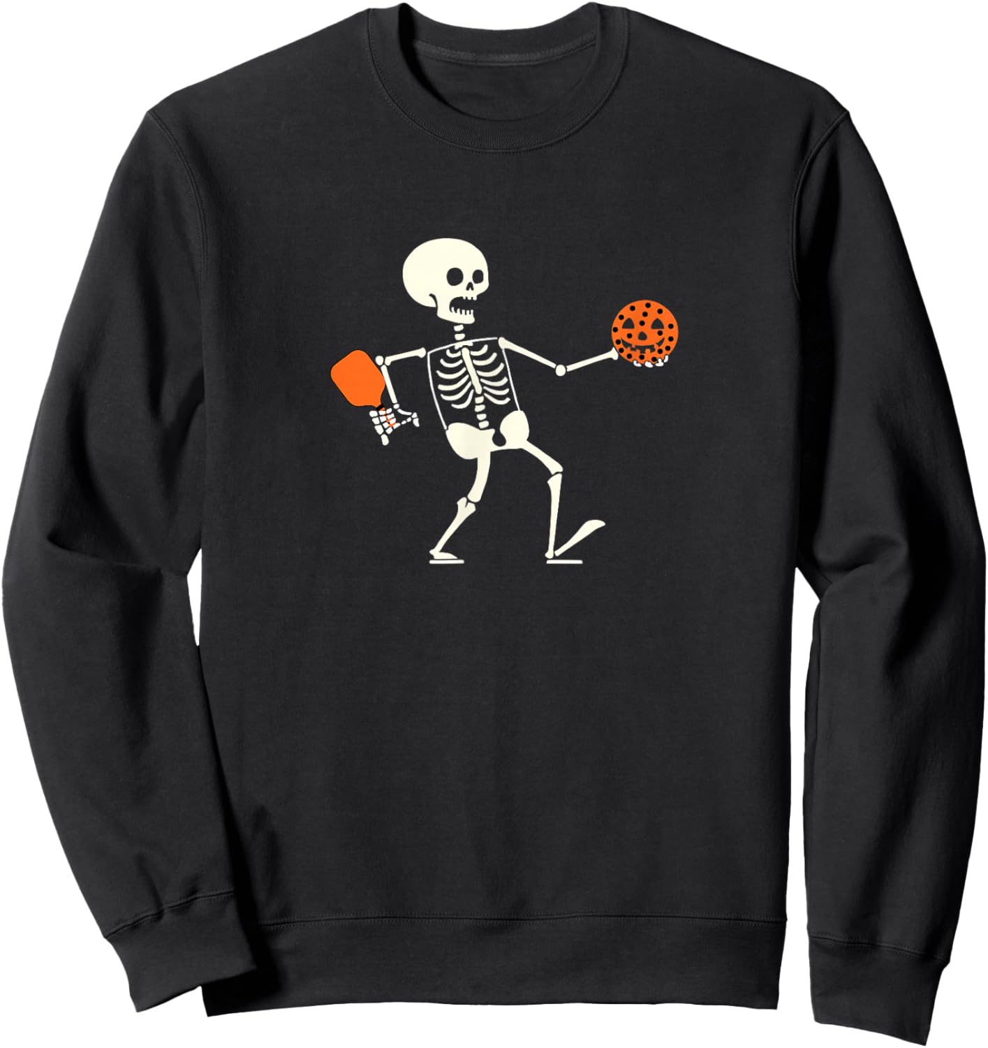 Funny Skeleton playing Pickleball Halloween Sweatshirt - Sweatshirt | Black