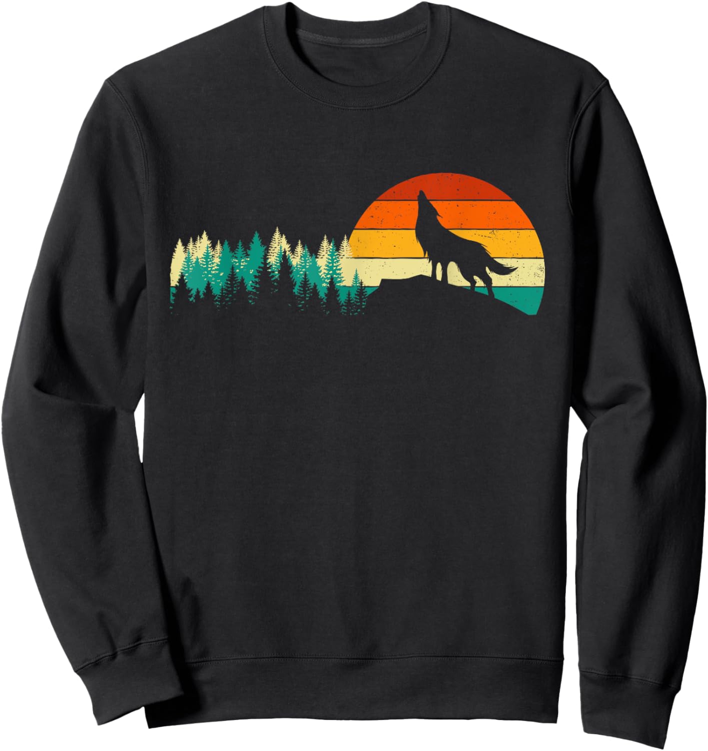 Retro Vintage Wolf - Wildlife Nature Forest Lover Sweatshirt - Sweatshirt | Black