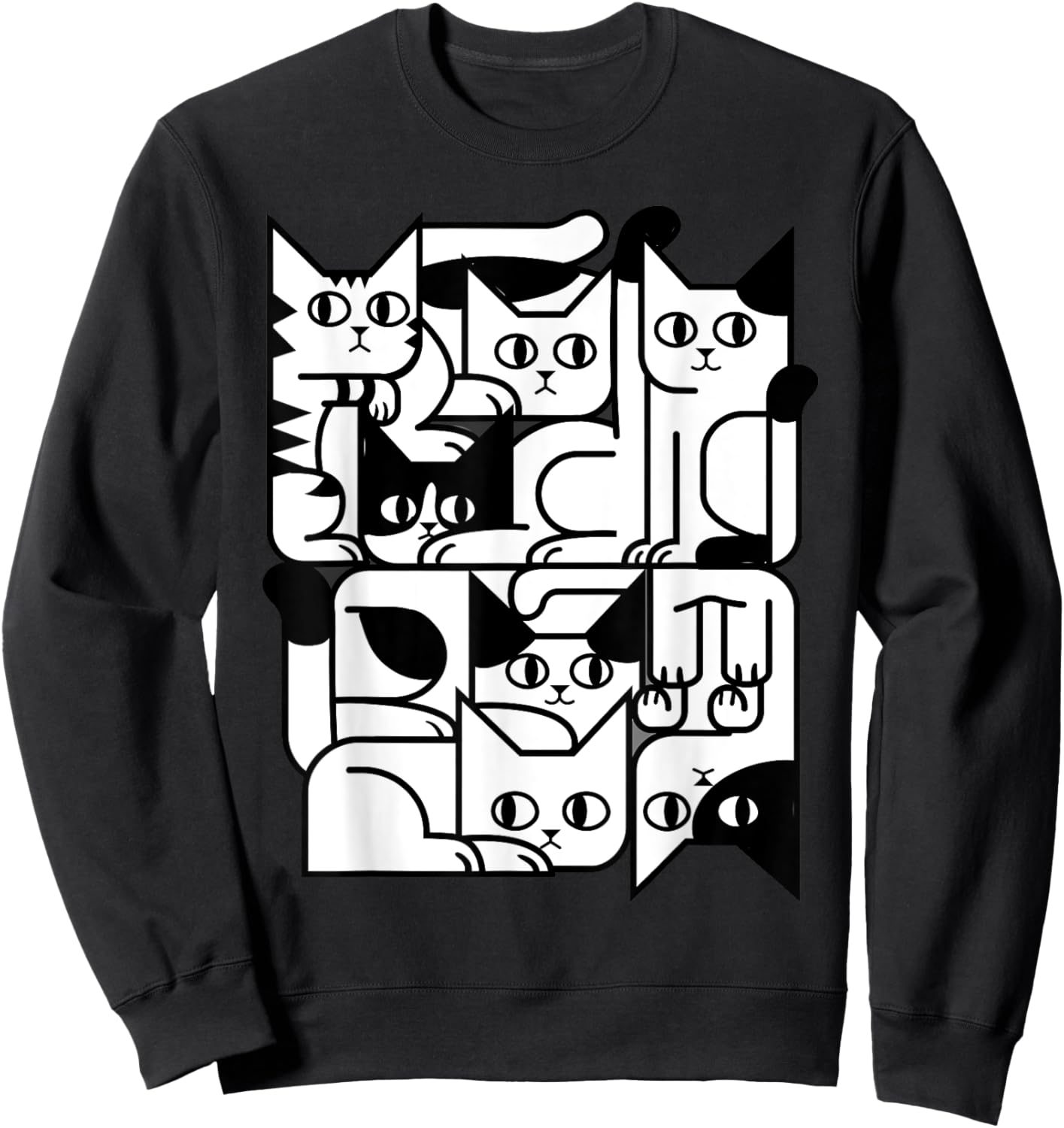 Feline Animal Friends Apparel for Cat Enthusiasts Geometric Cat Silhouette Abstract Kitten Classic Cute Cat , Small, Black Sweatshirt - Sweatshirt | Black