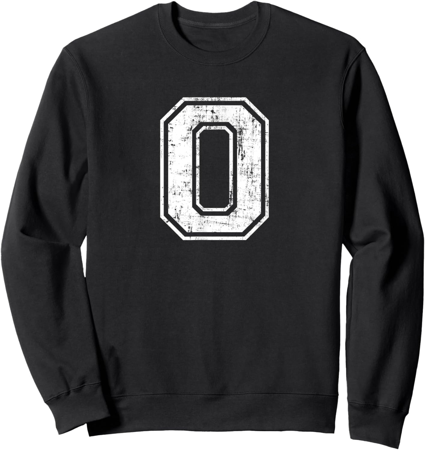 Number 0 Zero Varsity Distressed Vintage Sport Team Practice Sweatshirt - Sweatshirt | Black