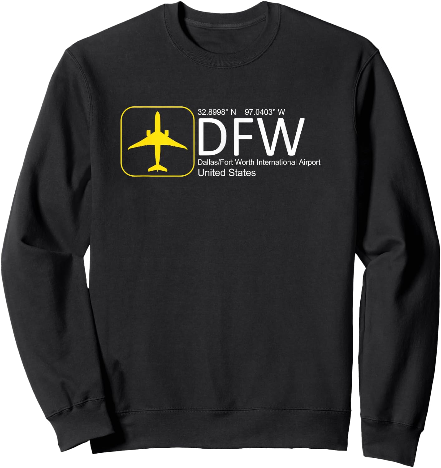 Dallas Fort Worth DFW Texas Airport Flight Aviation Graphic Sweatshirt - Sweatshirt | Black