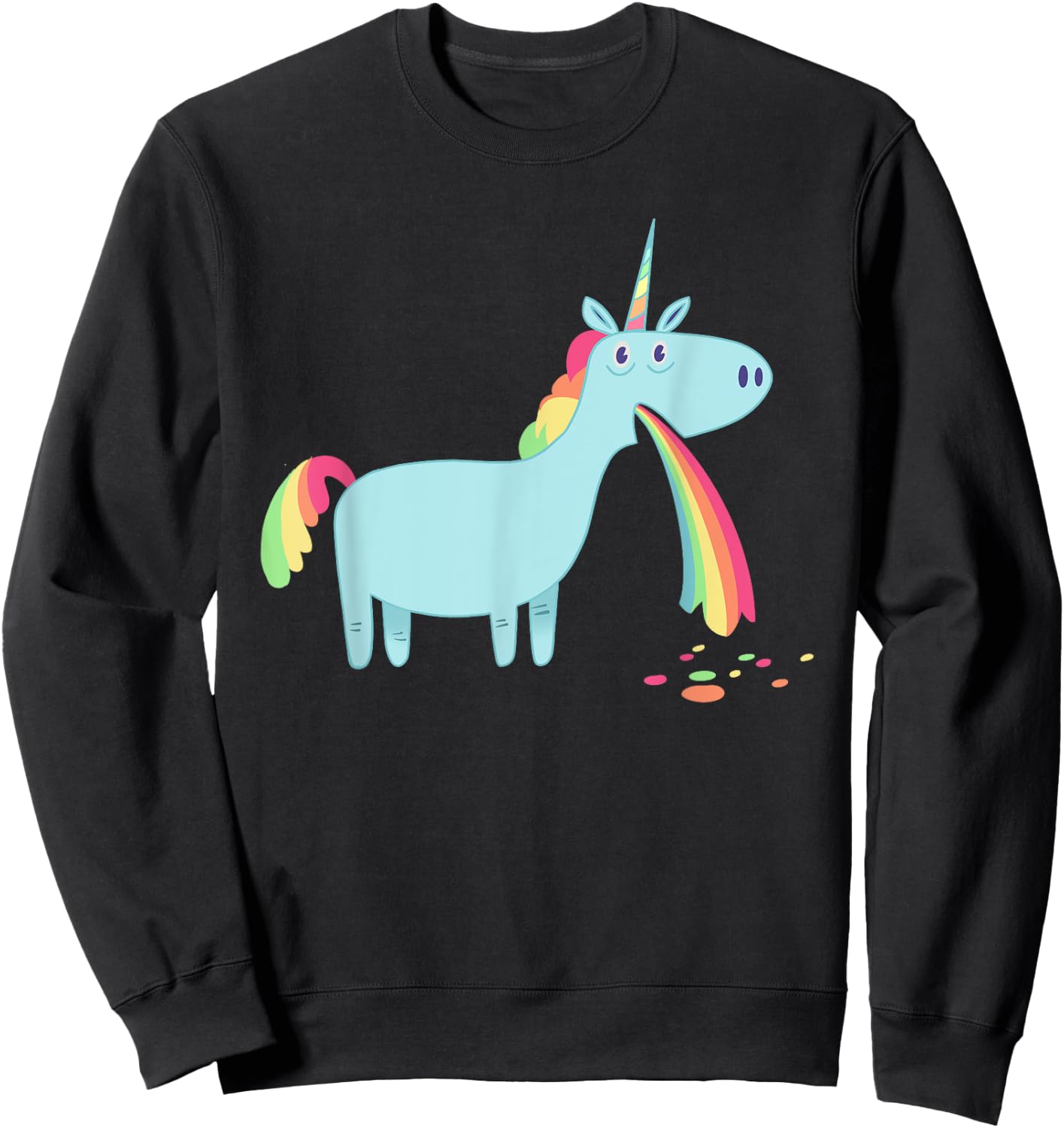 Unicorn vomiting rainbow spew graphic Sweatshirt - Sweatshirt | Black