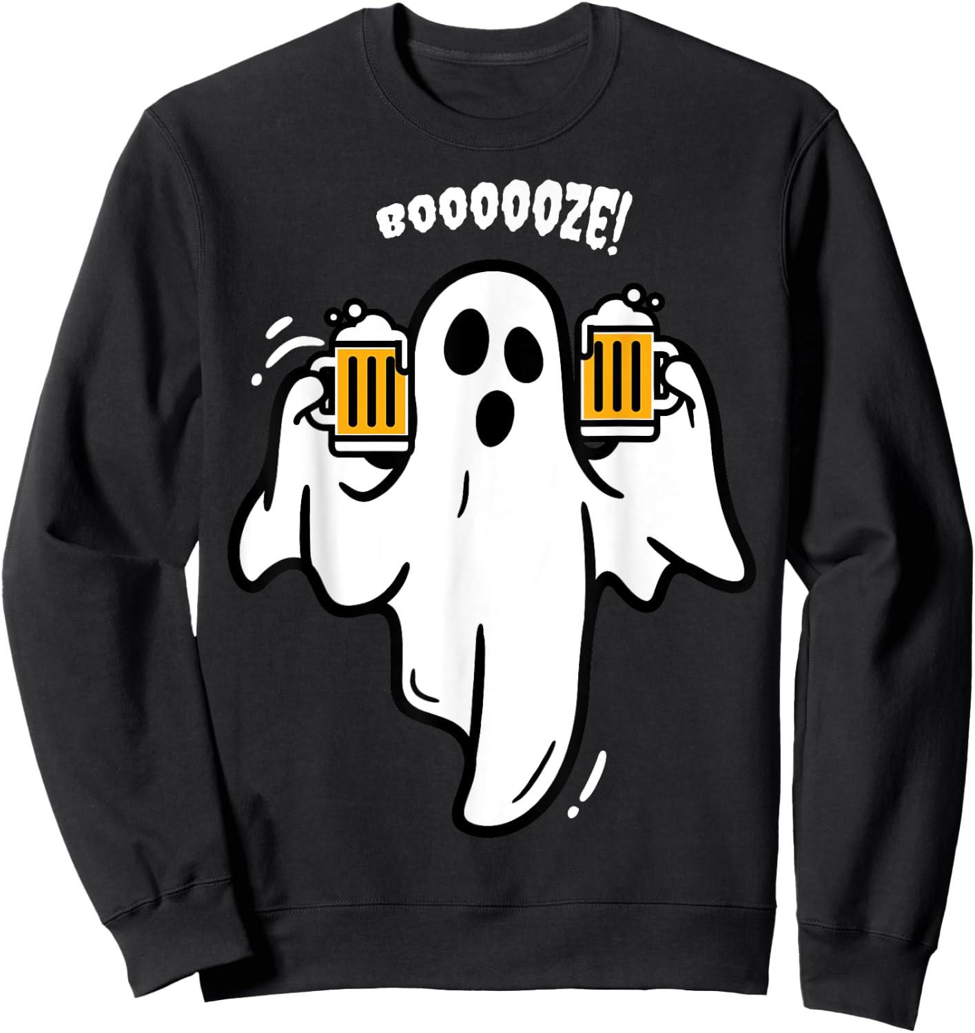 Booze Boo Ghost Drinking Beer Costume Easy Halloween Gifts Sweatshirt - Sweatshirt | Black