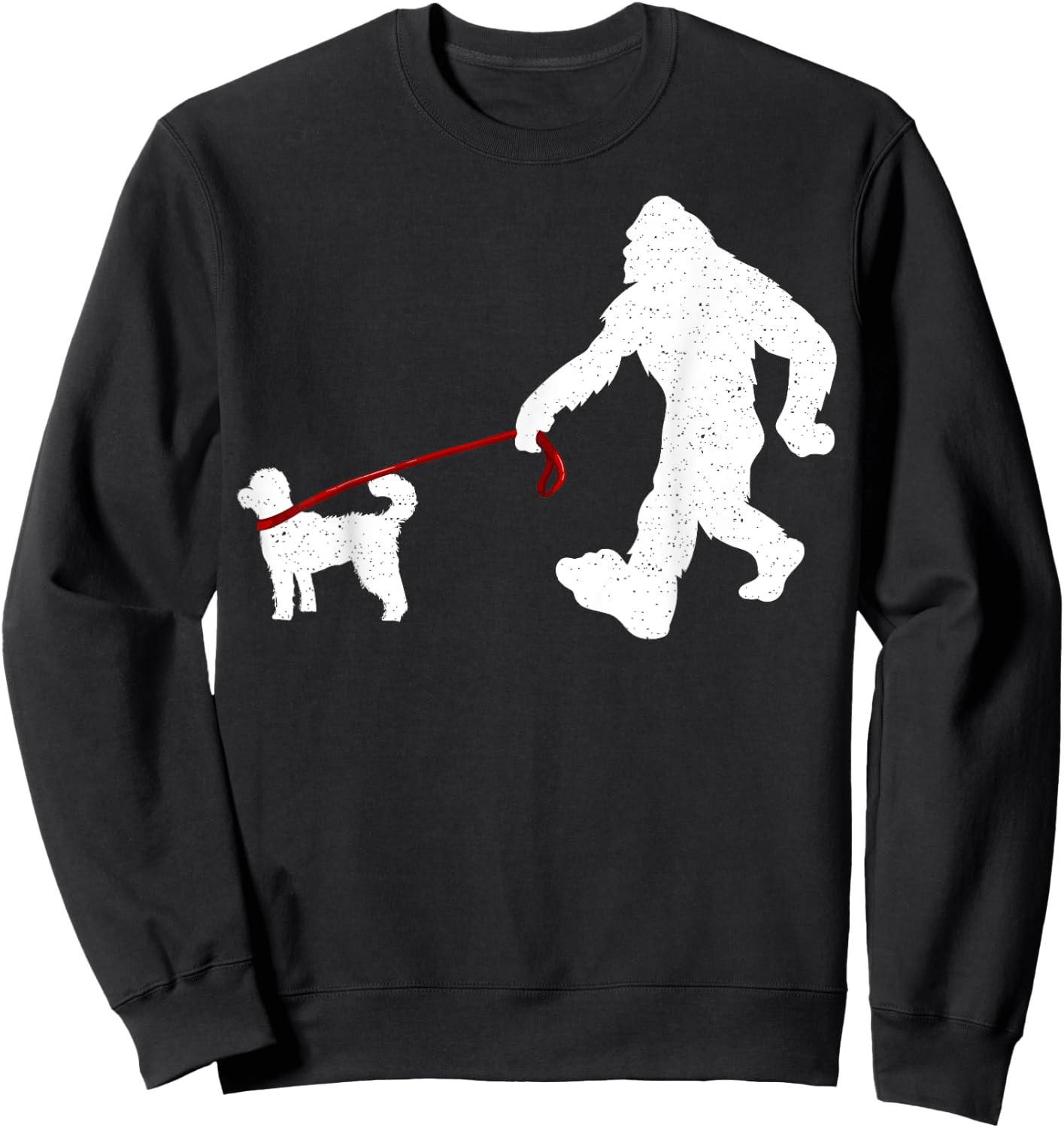 Funny Bigfoot Walking With Poodle Dog Gifts Sweatshirt - Sweatshirt | Black