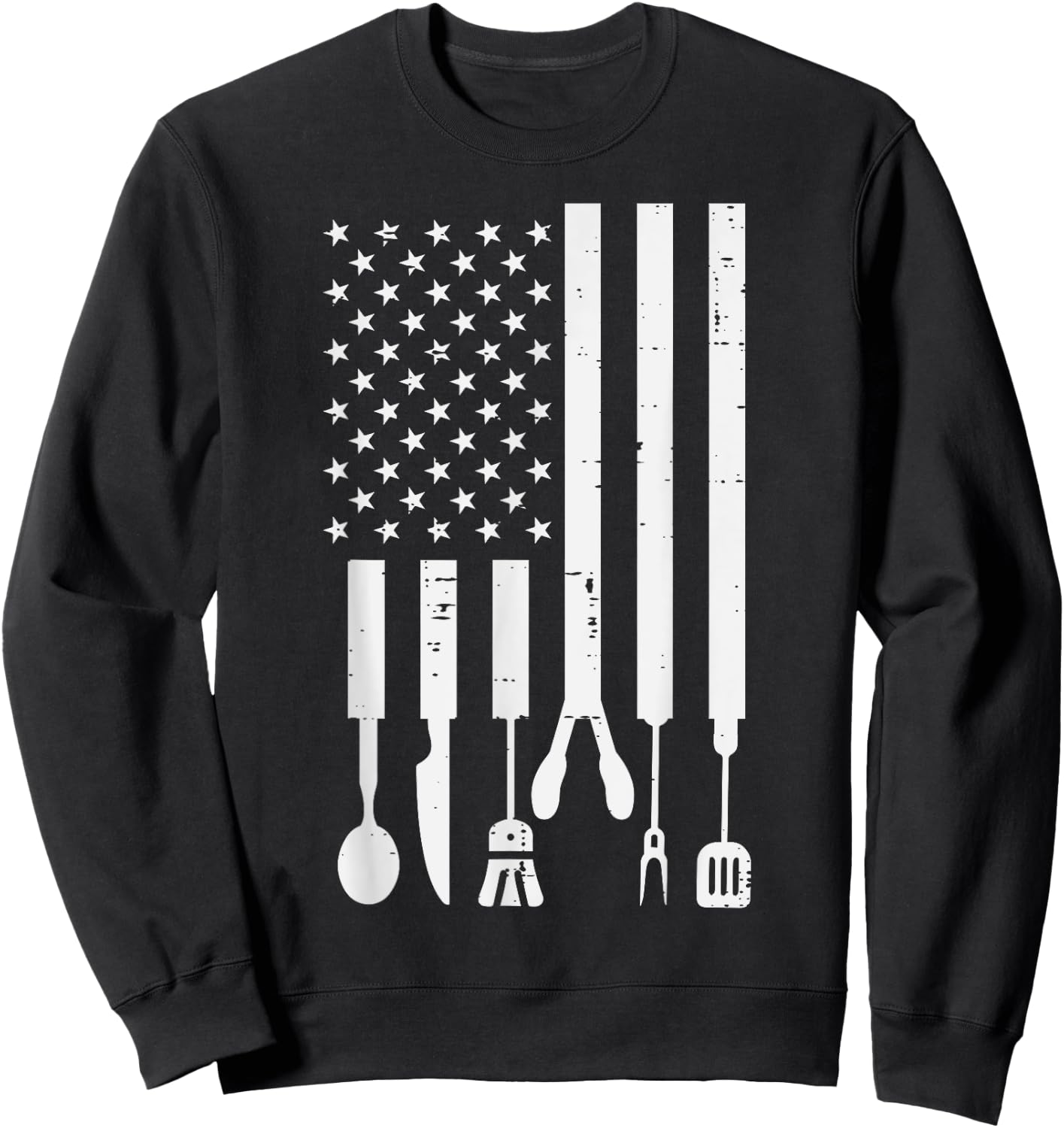 White US Flag Bbq Tools Vintage Grilling Smoking Patriotic Sweatshirt - Sweatshirt | Black