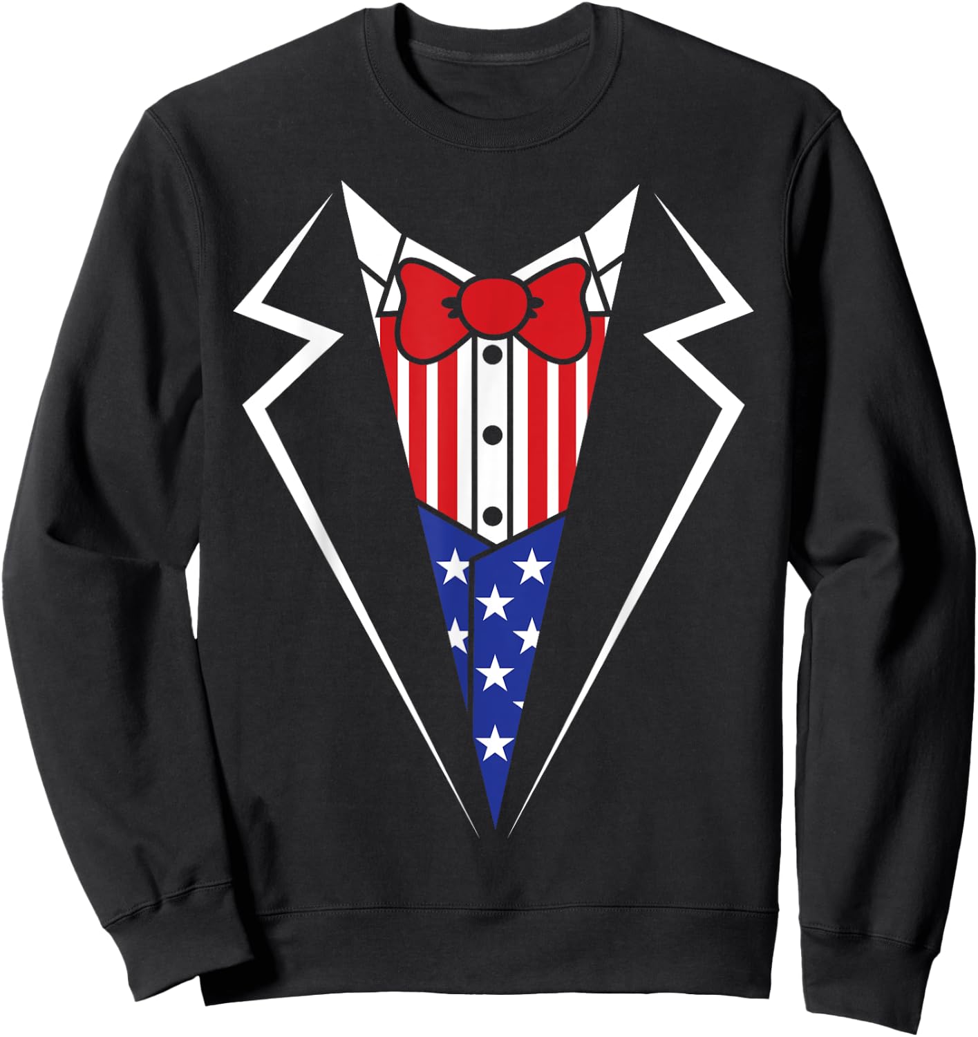 American Flag Tuxedo Bow Tie 4th of July USA Merica Gift Sweatshirt - Sweatshirt | Black