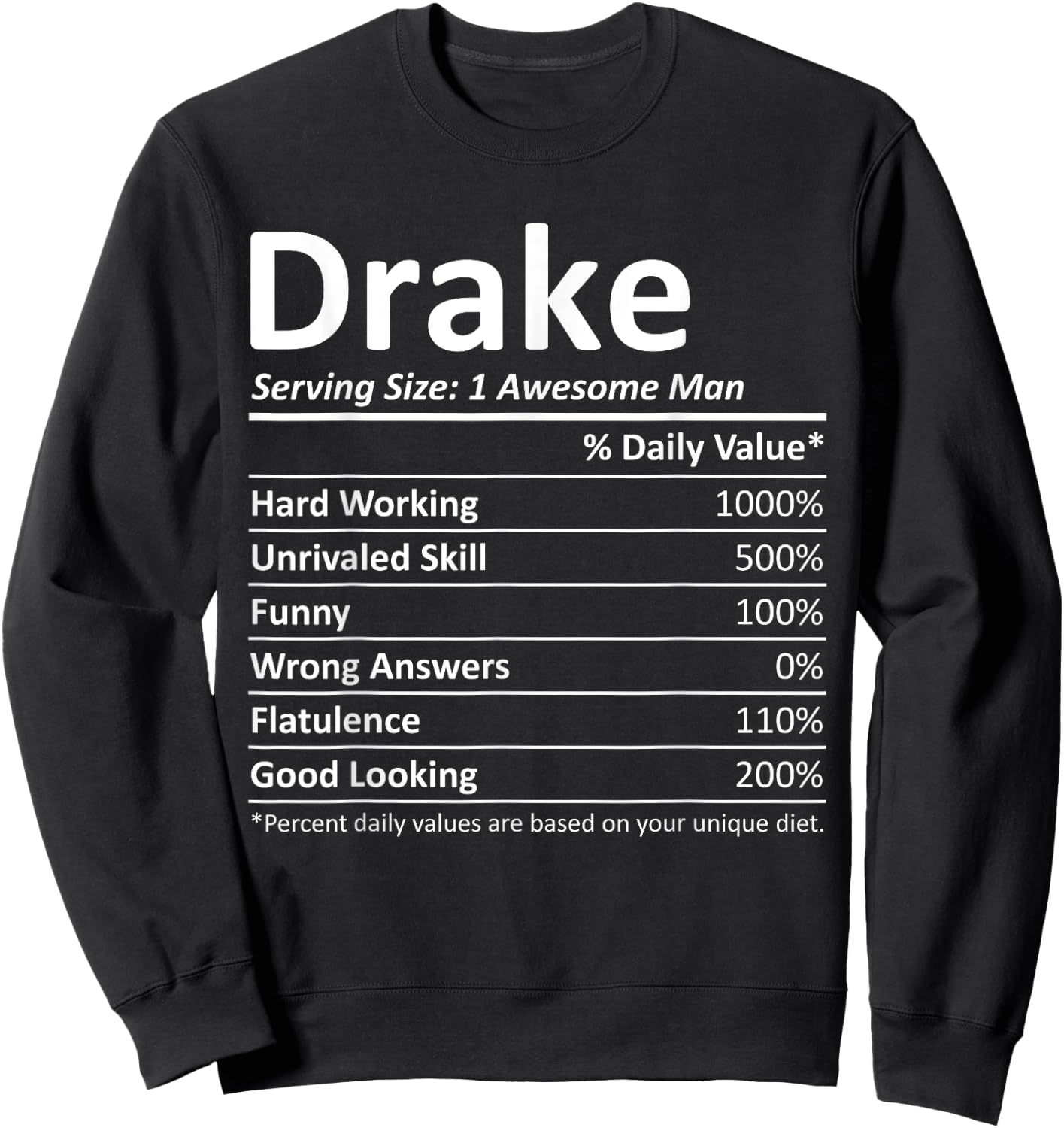 DRAKE Nutrition Funny Birthday Personalized Name Gift Sweatshirt - Sweatshirt | Black