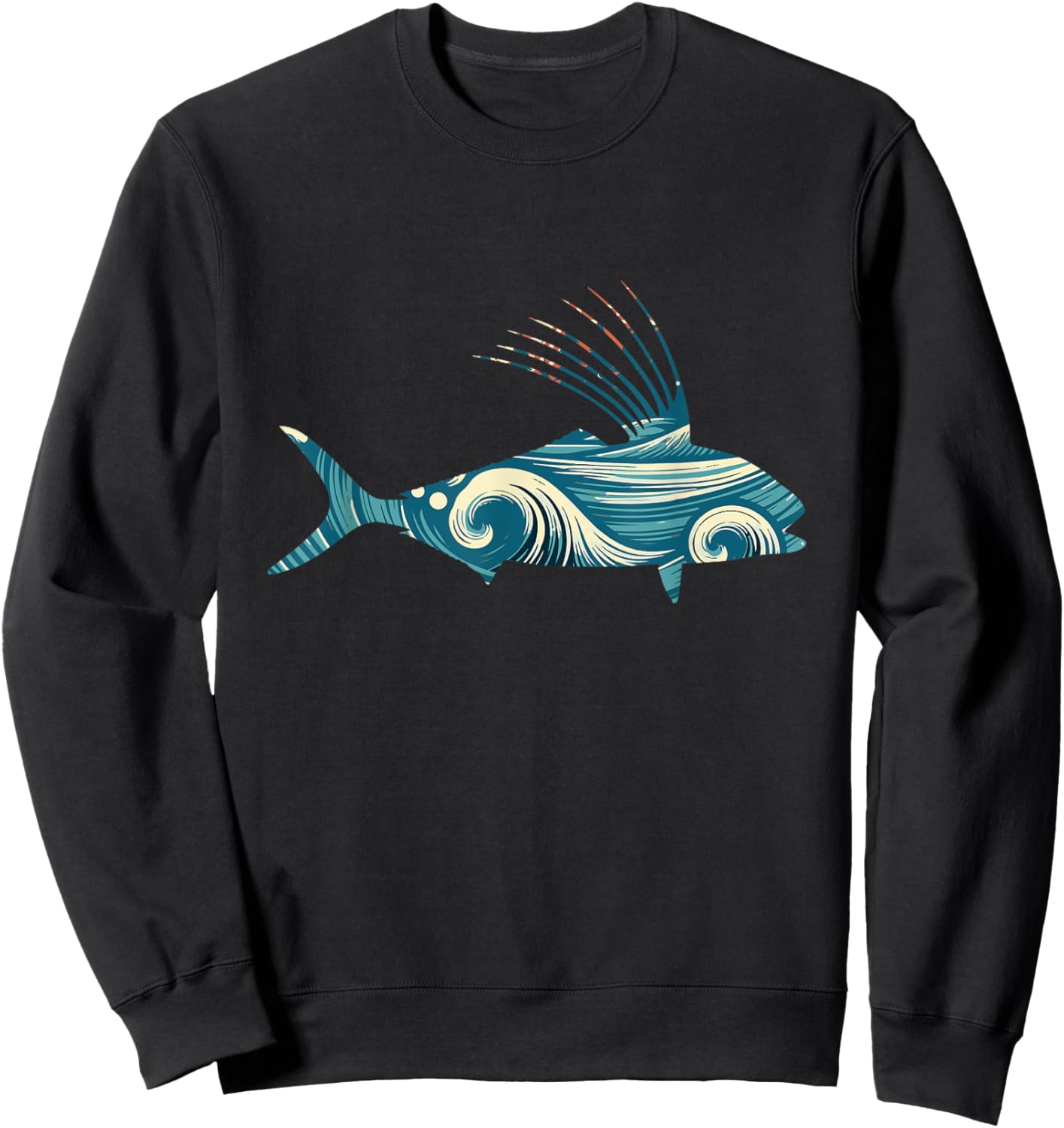 Classic Reef Trawlers Retro Roosterfish Fishermens Vintage Fins Black -Adults Sweatshirt - Sweatshirt | Black