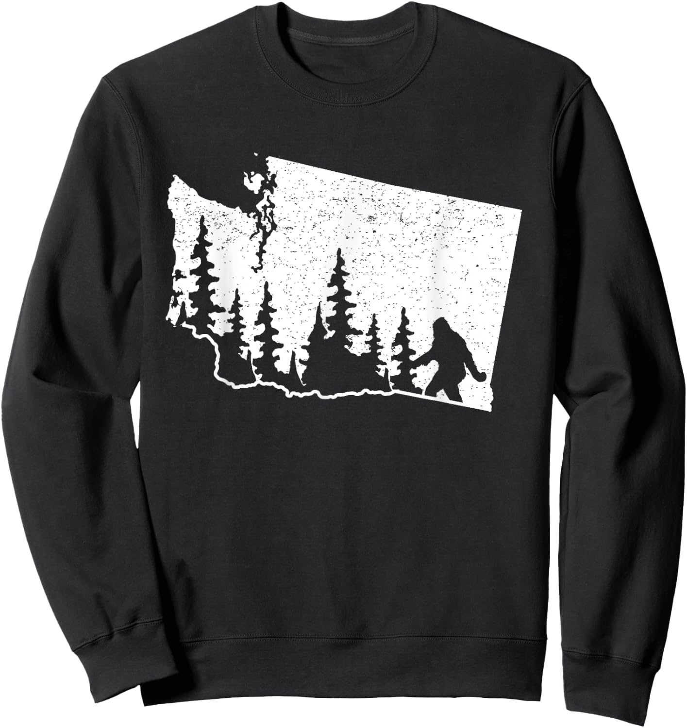 Washington Bigfoot Sasquatch & Trees Silhouette State Pride Sweatshirt - Sweatshirt | Black