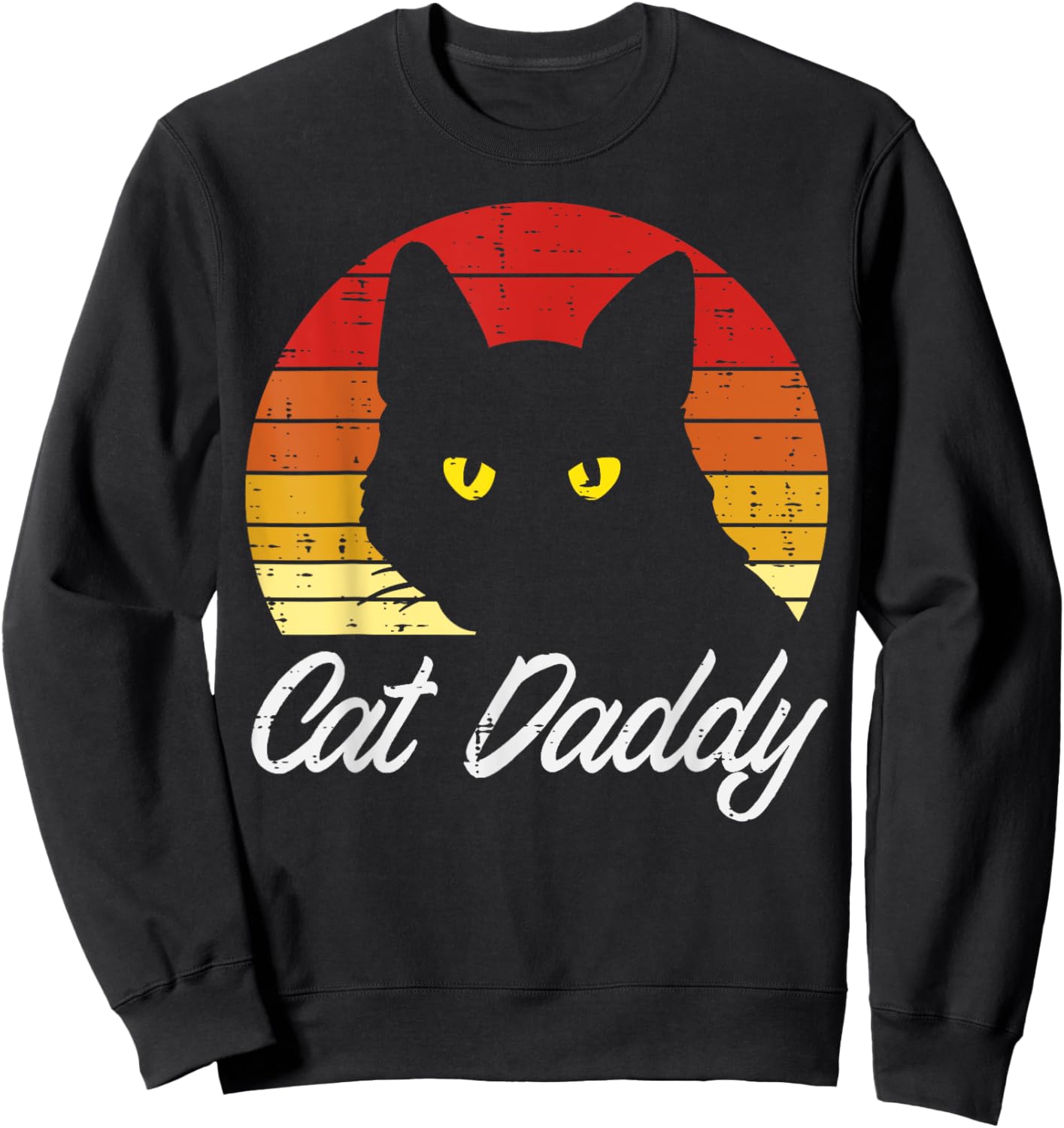 Black Cat Daddy Sunset Retro Feline Animal Pet Dad Men Boys Sweatshirt - Sweatshirt | Black
