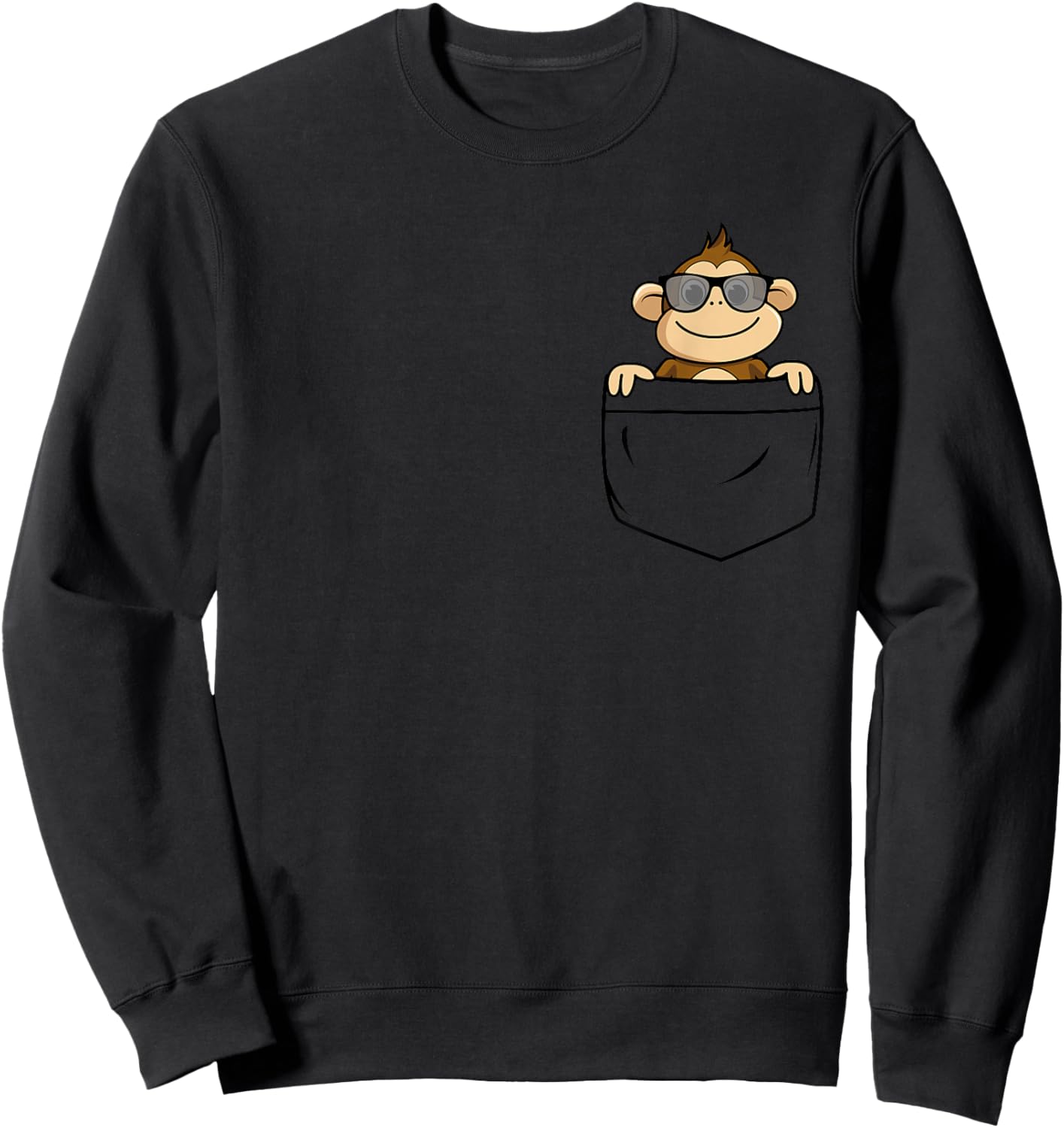 Cute Monkey In My Pocket Smiling With Sunglasses Sweatshirt - Sweatshirt | Black