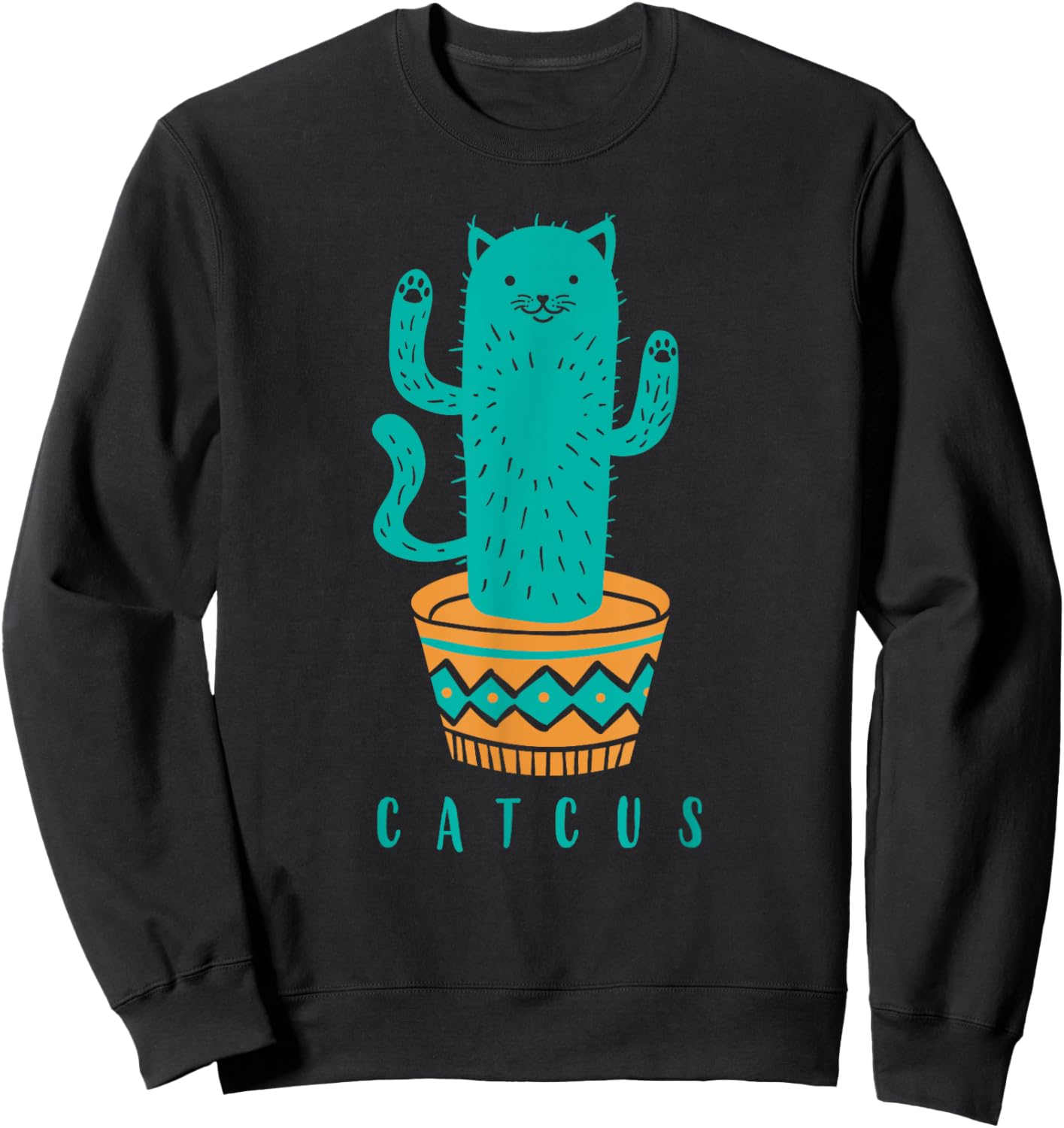 Catcus Funny Cat Cactus Women Girls Kids Sweatshirt - Sweatshirt | Black