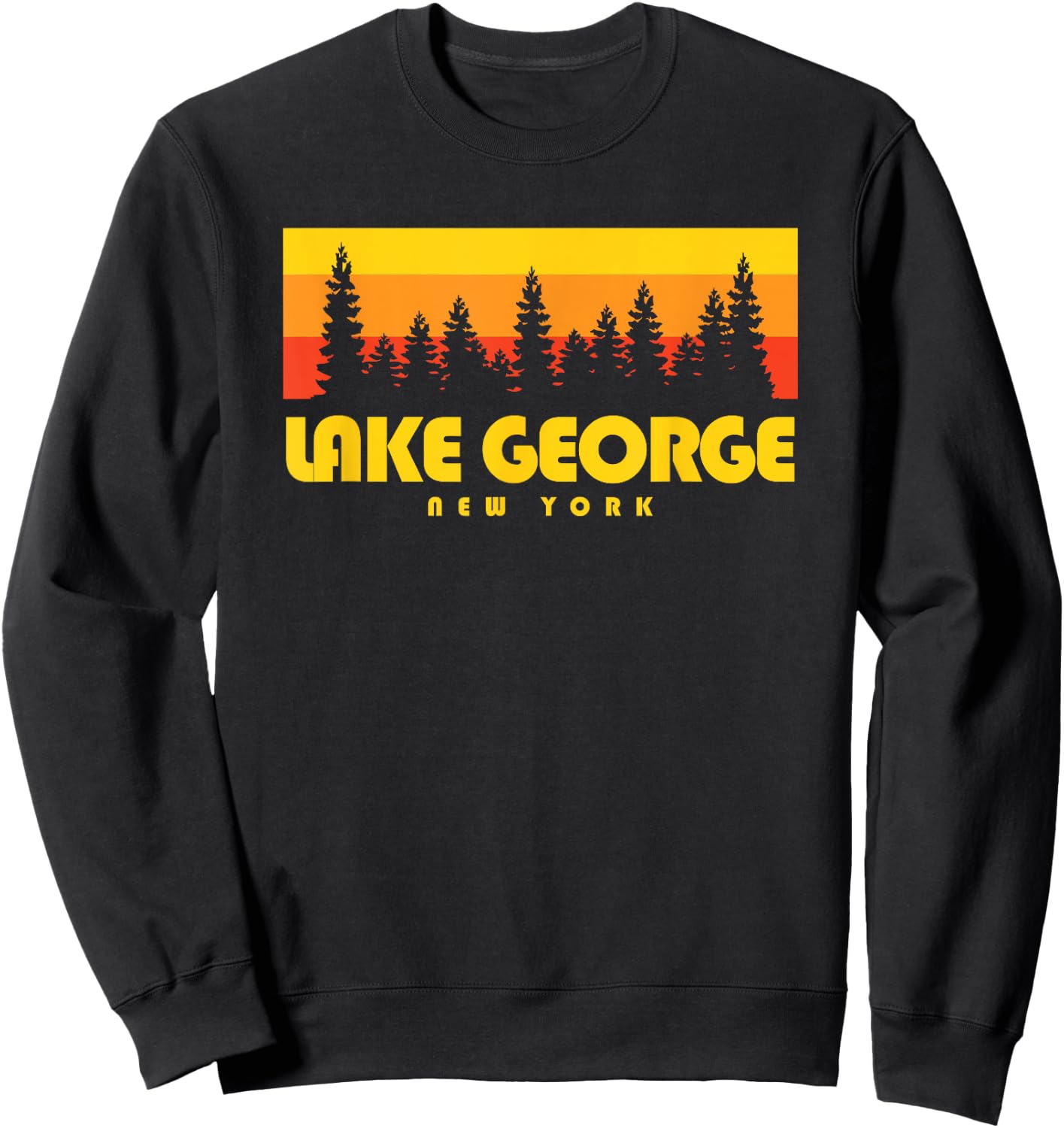 Lake George NY Shirt - Retro Trees Lake George Sweatshirt - Sweatshirt | Black