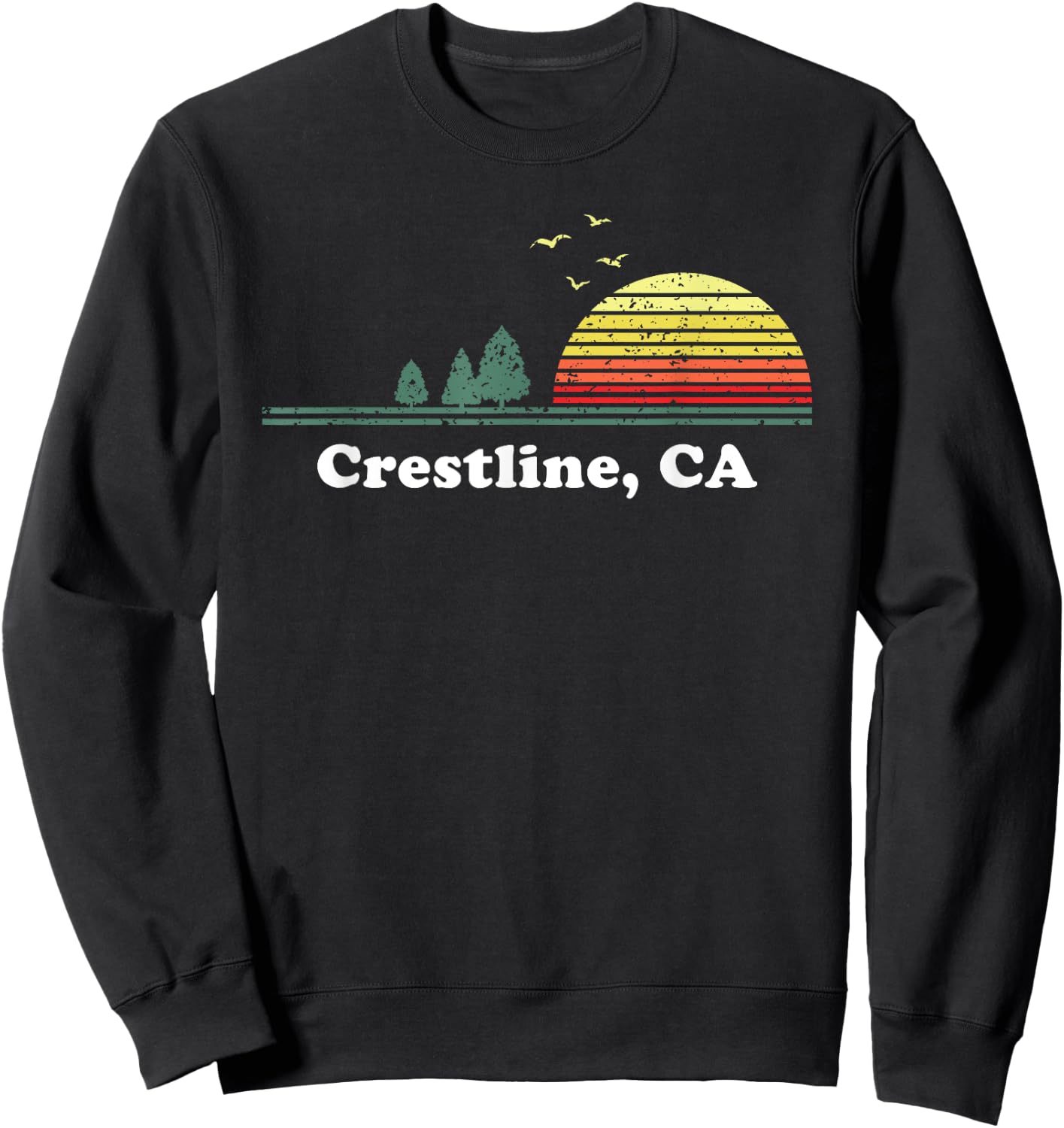 Vintage Crestline, California Home Souvenir Print Sweatshirt - Sweatshirt | Black