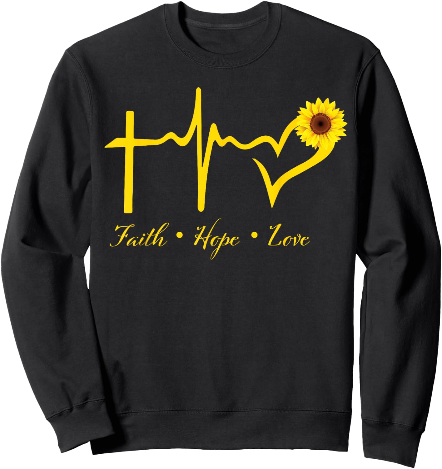 Faith Hope Love Christian Gifts Women Sunflower Religious Sweatshirt - Sweatshirt | Black