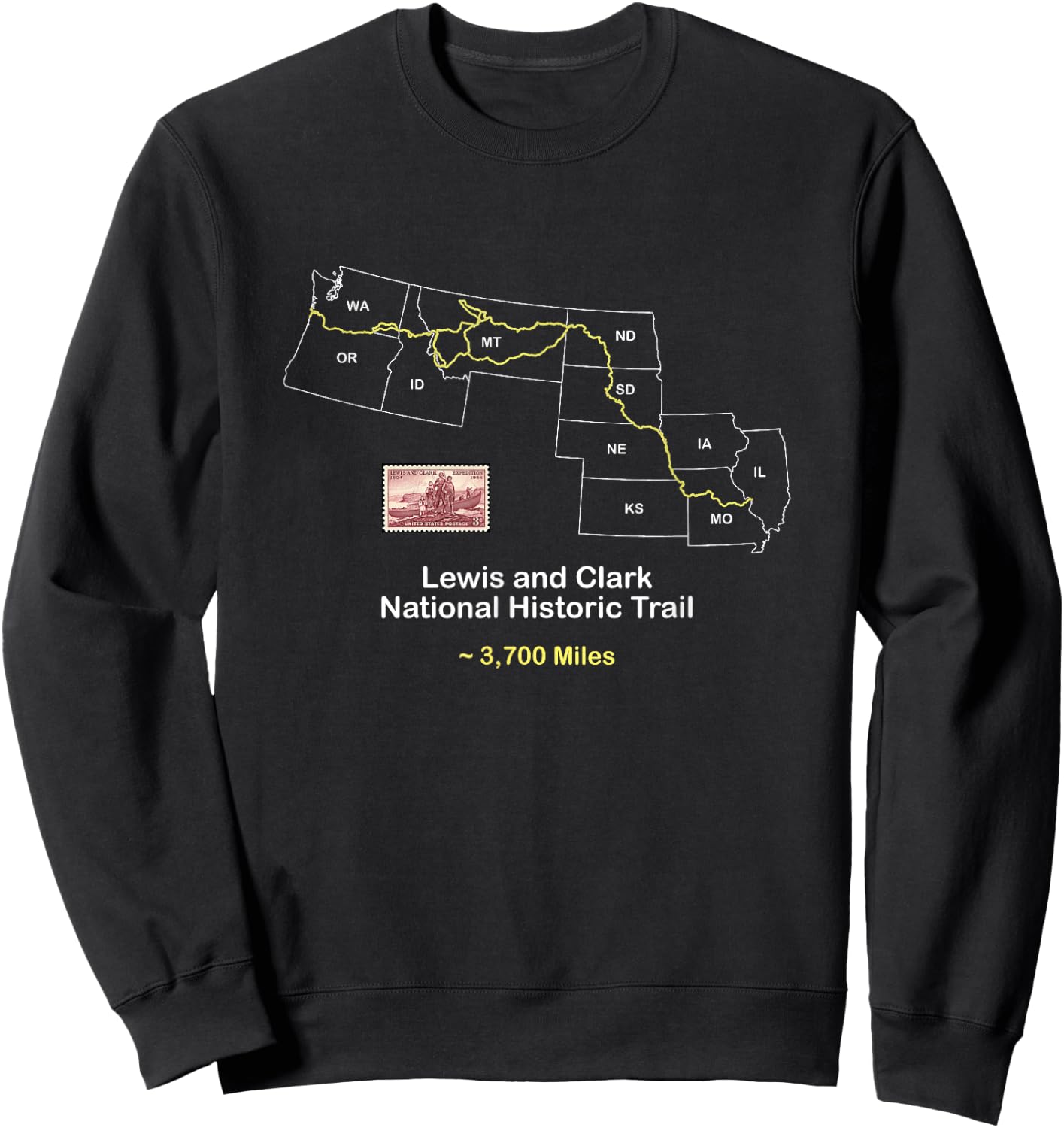 Route Map of the Lewis and Clark National Historic Trail Sweatshirt - Sweatshirt | Black