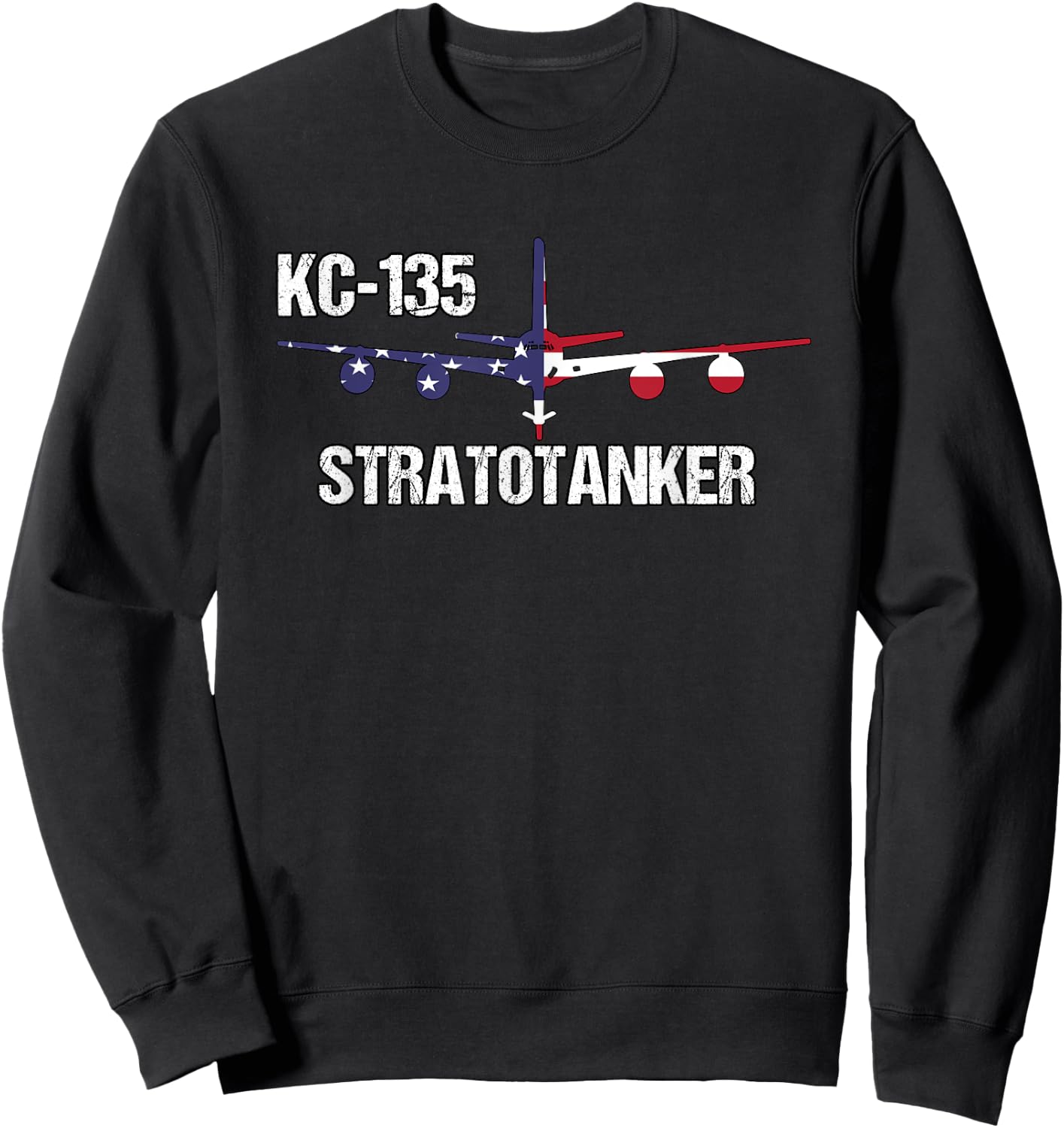 KC135 Stratotanker Air Force Pilot- American Flag Aviation Sweatshirt - Sweatshirt | Black