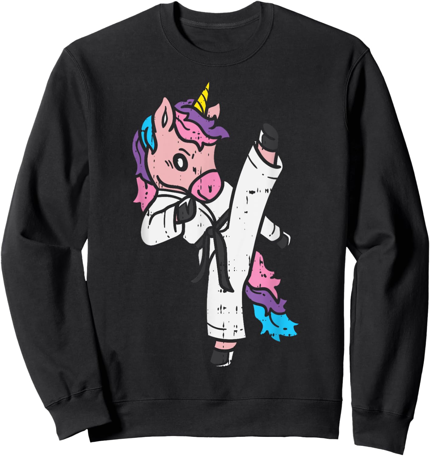 Kicking Unicorn Martial Art Cute Karate Taekwondo Girls Gift Sweatshirt - Sweatshirt | Black