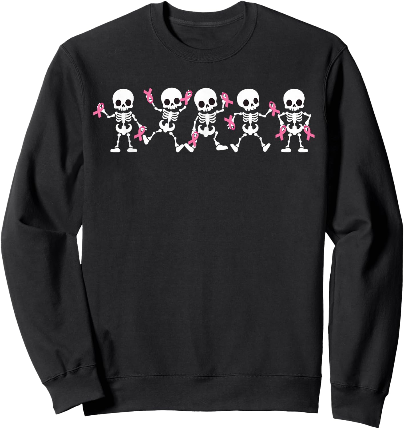 Pink Ribbon Breast Cancer Awareness Skeleton Women Men Kids Sweatshirt - Sweatshirt | Black