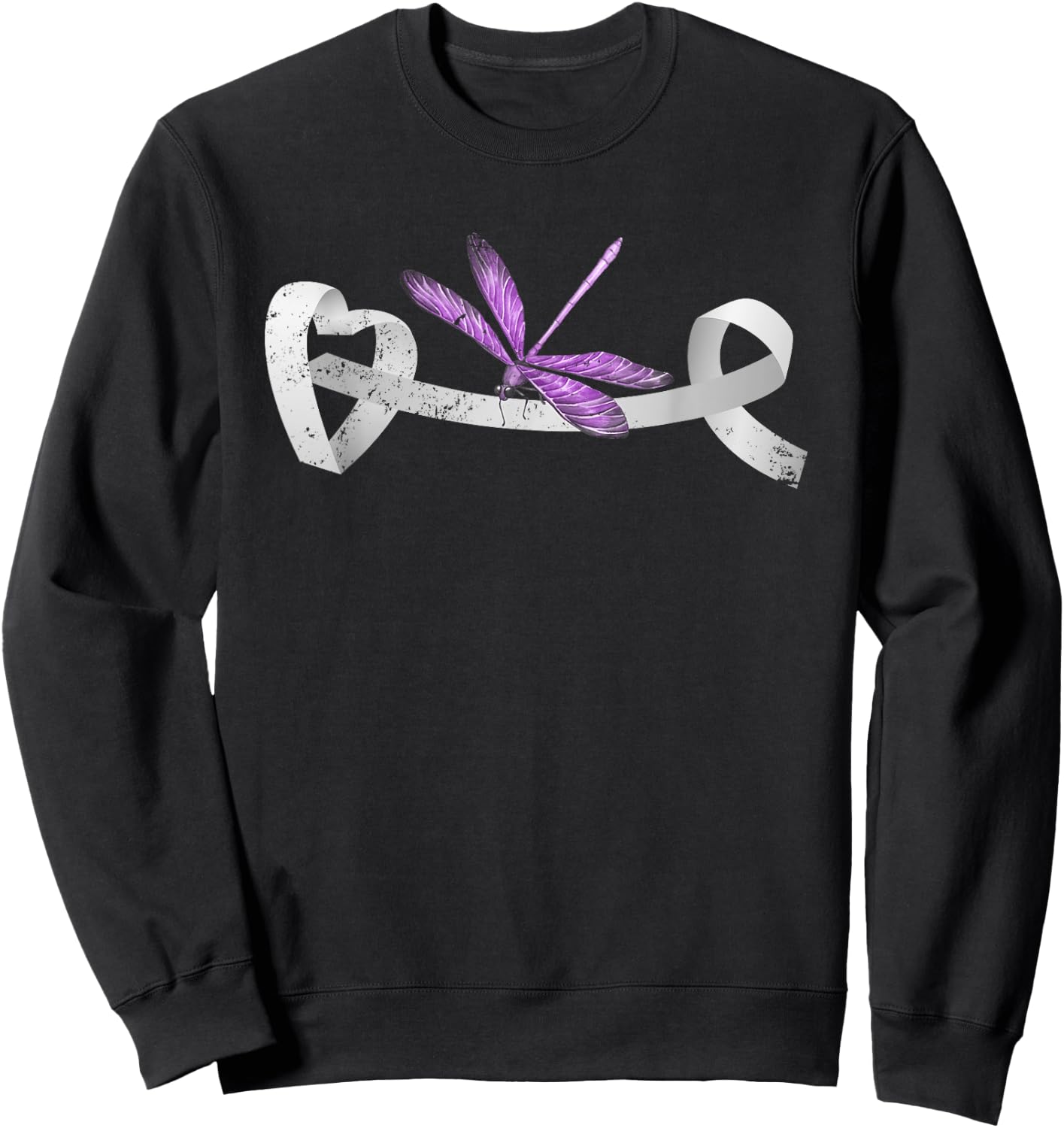 Dragonfly White Ribbon Lung Cancer Survivor Gift Lung Cancer Sweatshirt - Sweatshirt | Black