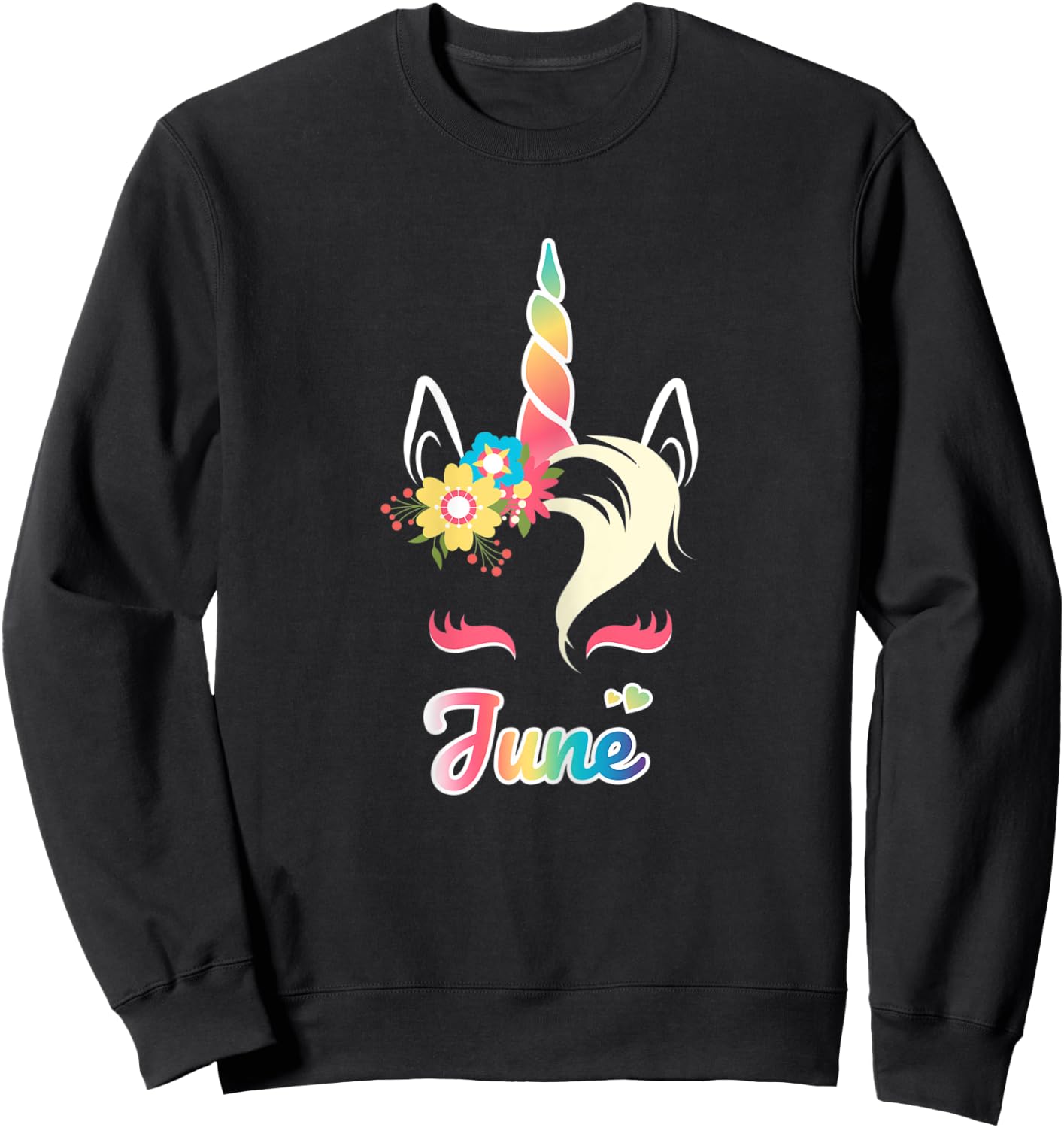 Rainbow Unicorn June apparel Custom Name Gift girls Sweatshirt - Sweatshirt | Black