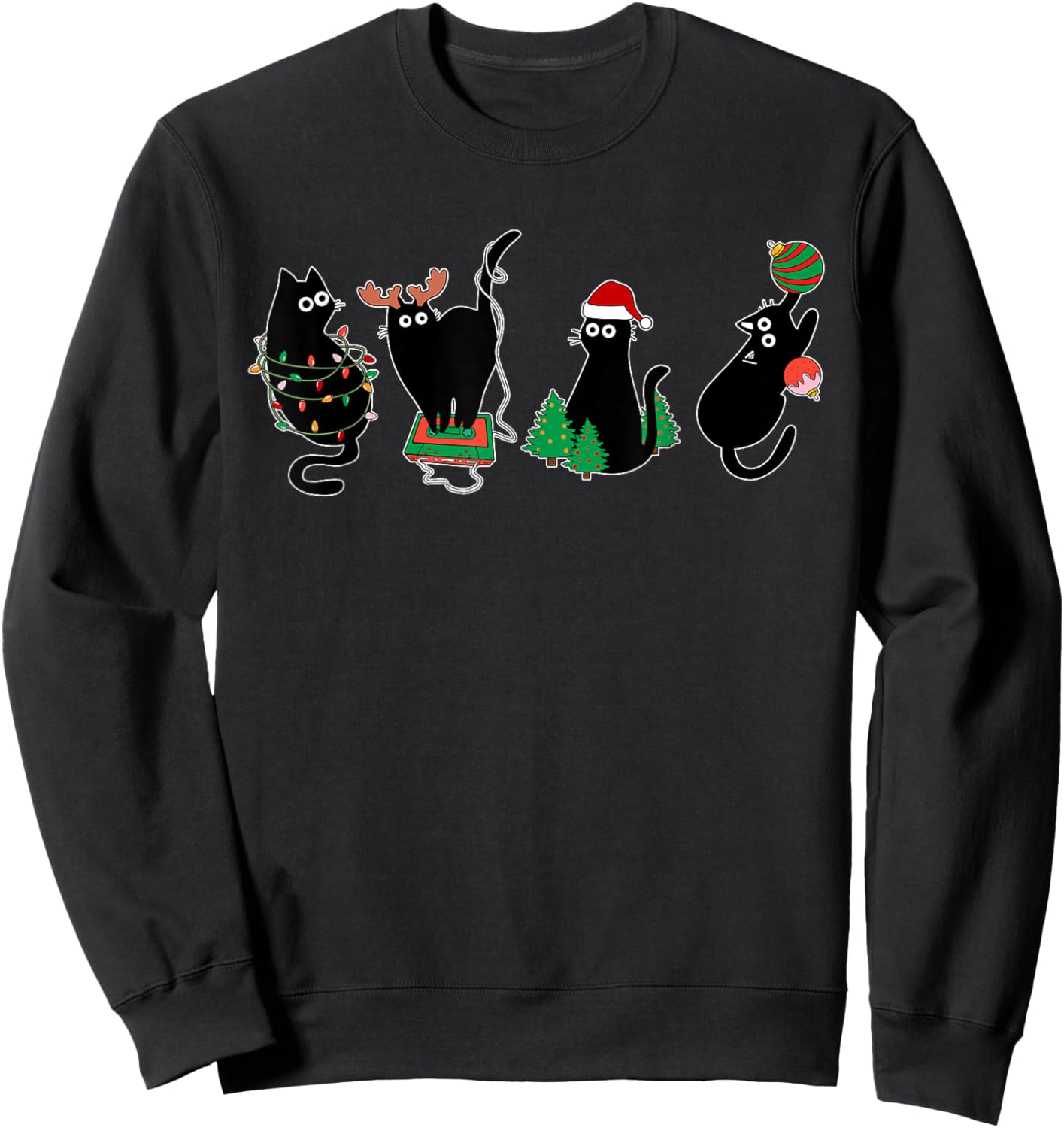 Black Cat Lover Family Xmas Christmas Pajama Matching Women Kids Sweatshirt - Sweatshirt | Black