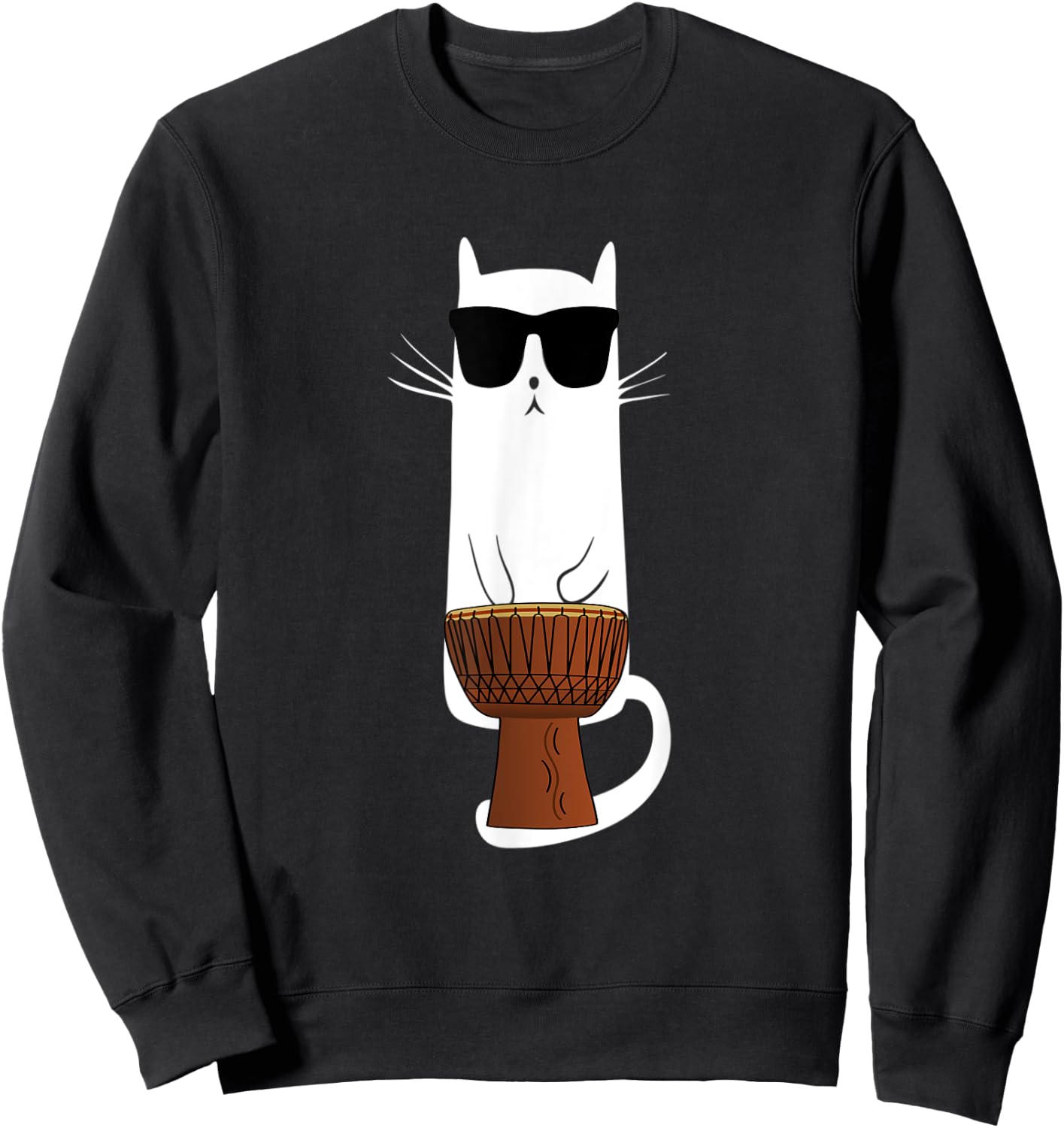 Funny Cat Wearing Sunglasses Playing Bongo's Women Kids Sweatshirt - Sweatshirt | Black