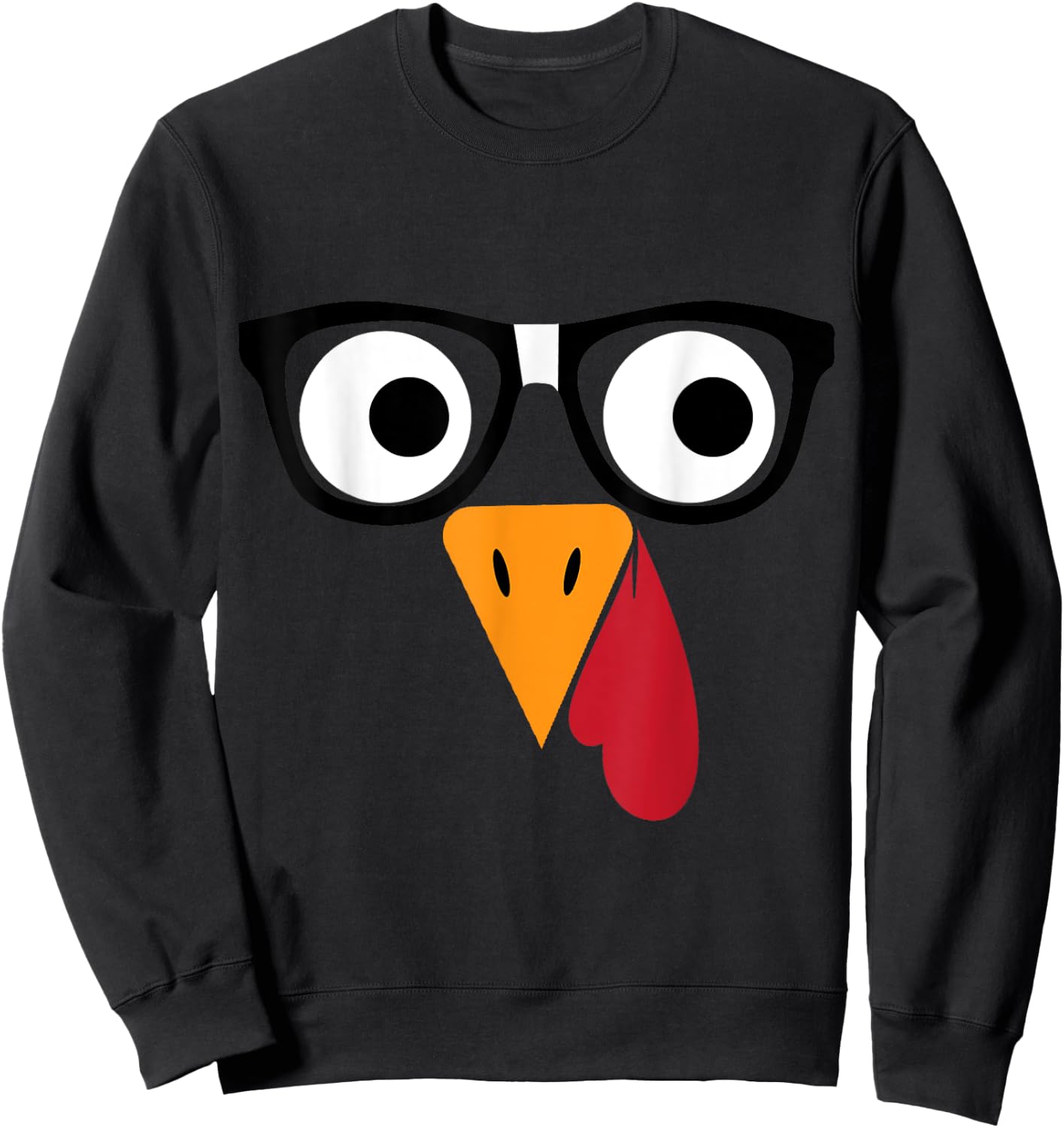 Nerdy Turkey Face with Geeky Glasses Thanksgiving Nerd Funny Sweatshirt - Sweatshirt | Black