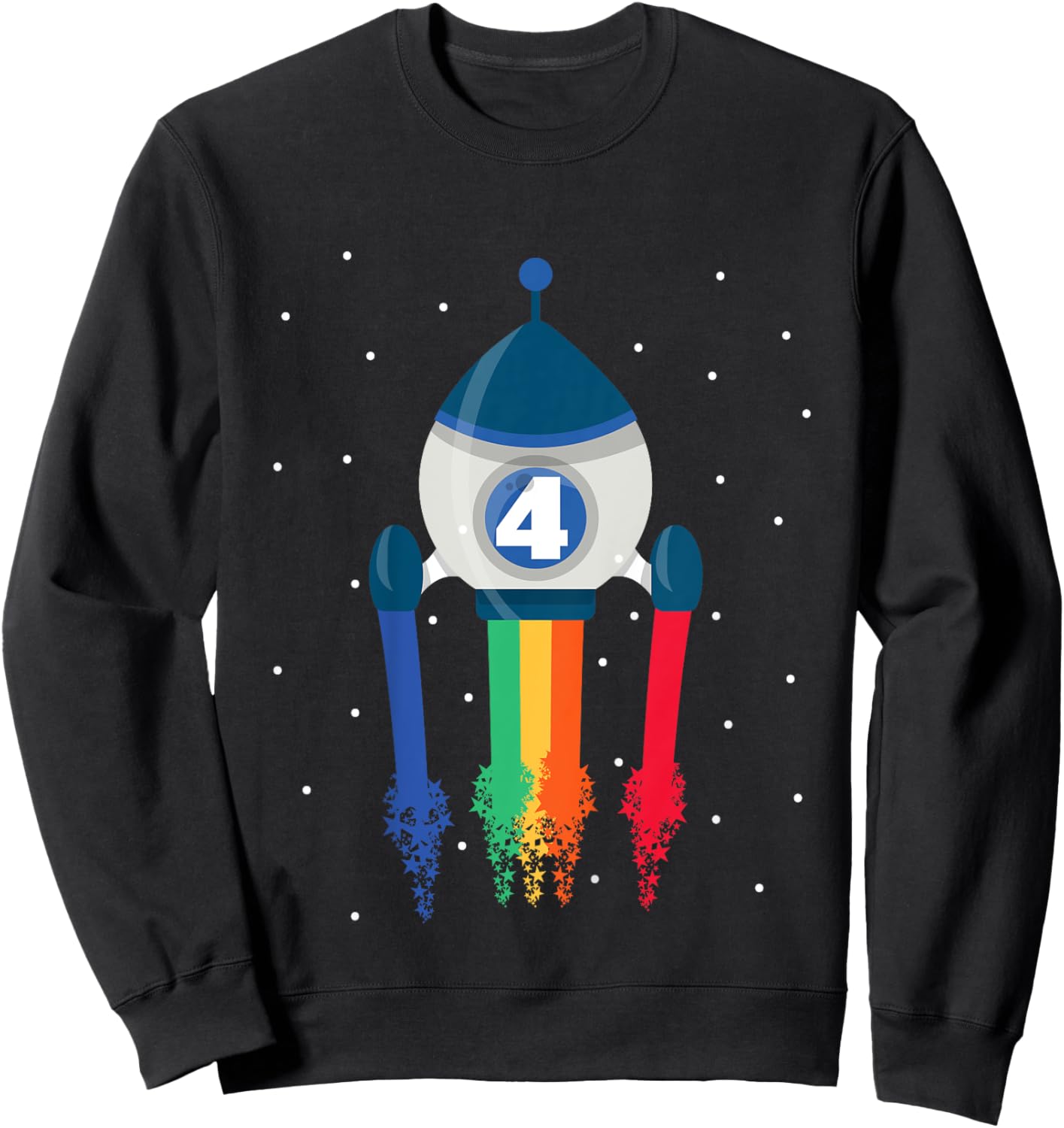 Kids I'm 4 Rainbow Space Rocket 4th Children's Son Birthday Party Sweatshirt - Sweatshirt | Black