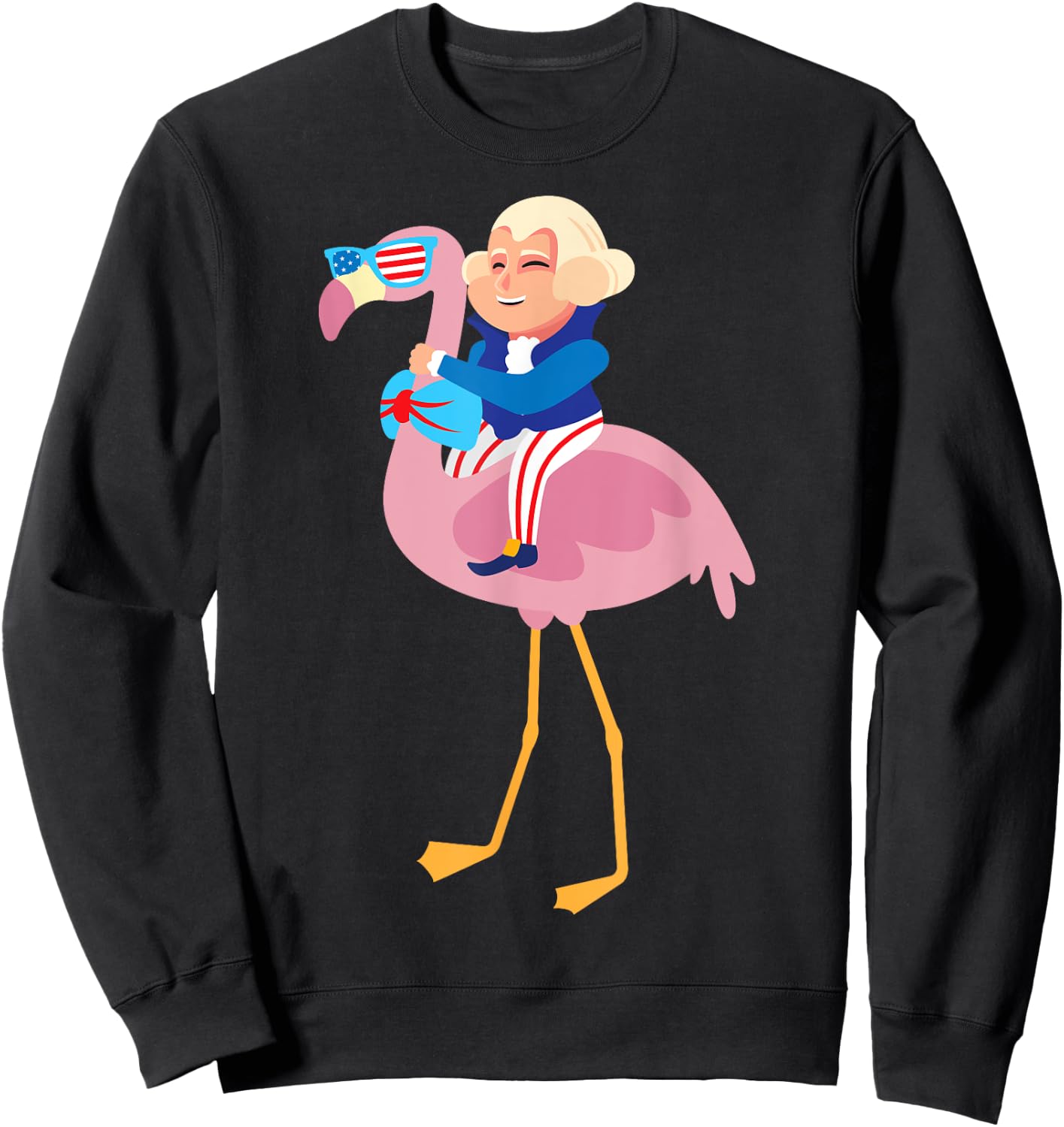 George Washington Flamingo 4th Of July American Flag Gift Sweatshirt - Sweatshirt | Black