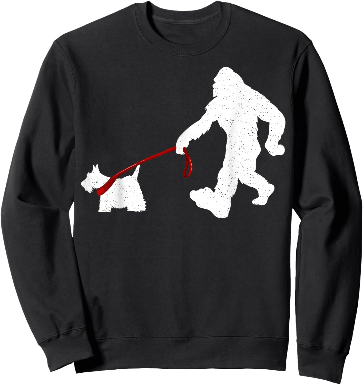 Funny Bigfoot Walking With Scottish Terrier Dog Gifts Women Girls Kids Sweatshirt - Sweatshirt | Black