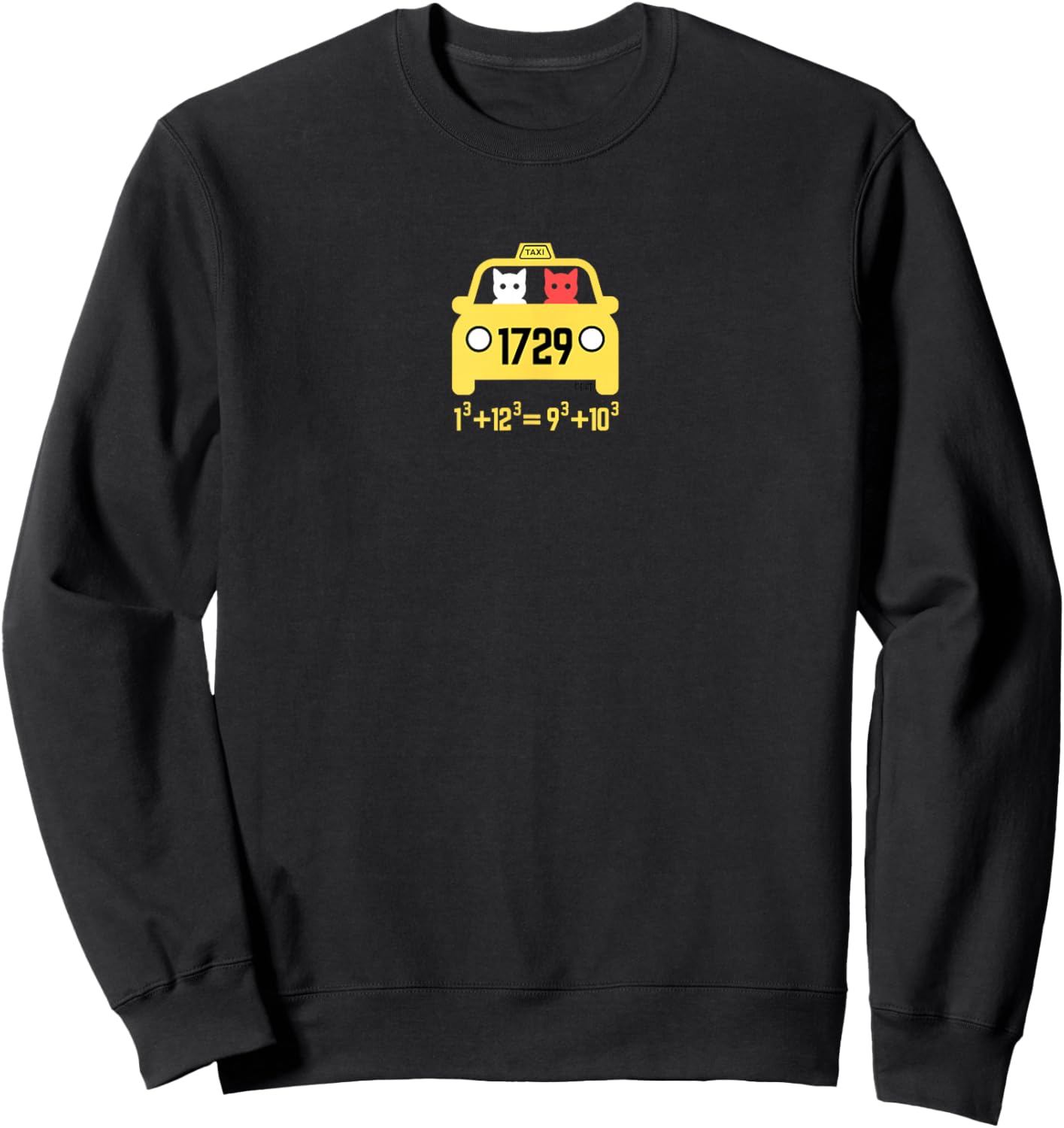 bprp Math Merch Blackpenredpen Taxi Cat, Ramanujan Taxi Cab Number 1729 -Adults , Small, Black, Short Sleeve, Classic Fit Sweatshirt - Sweatshirt | Black