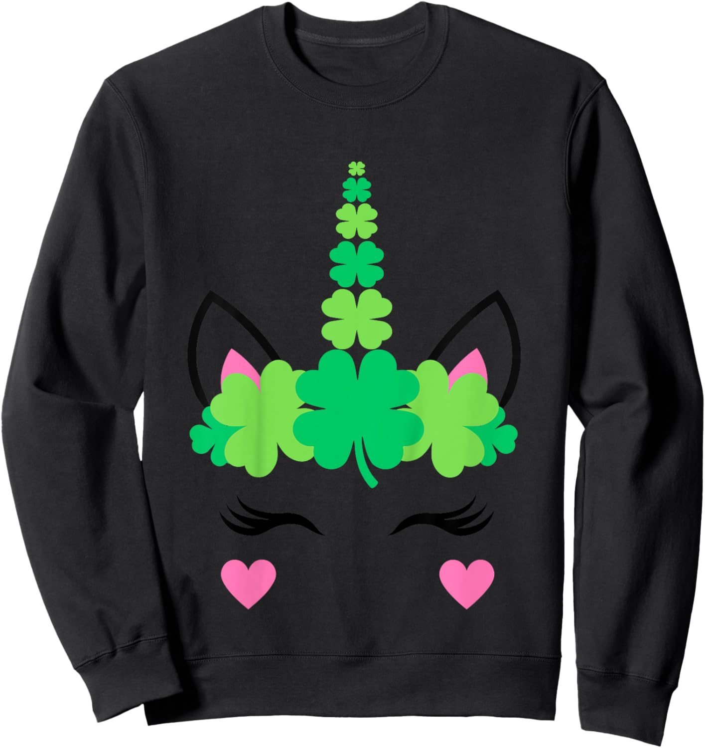 Kids Girls St Patricks Day Unicorn Toddler Irish Shamrock Clover Sweatshirt - Sweatshirt | Black