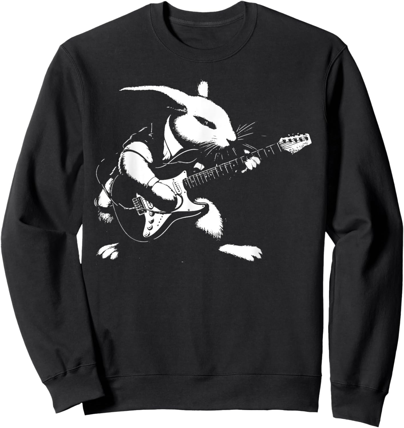 Rabbit Playing Bass Guitar Shirt Men Animal Playing Guitar Sweatshirt - Sweatshirt | Black