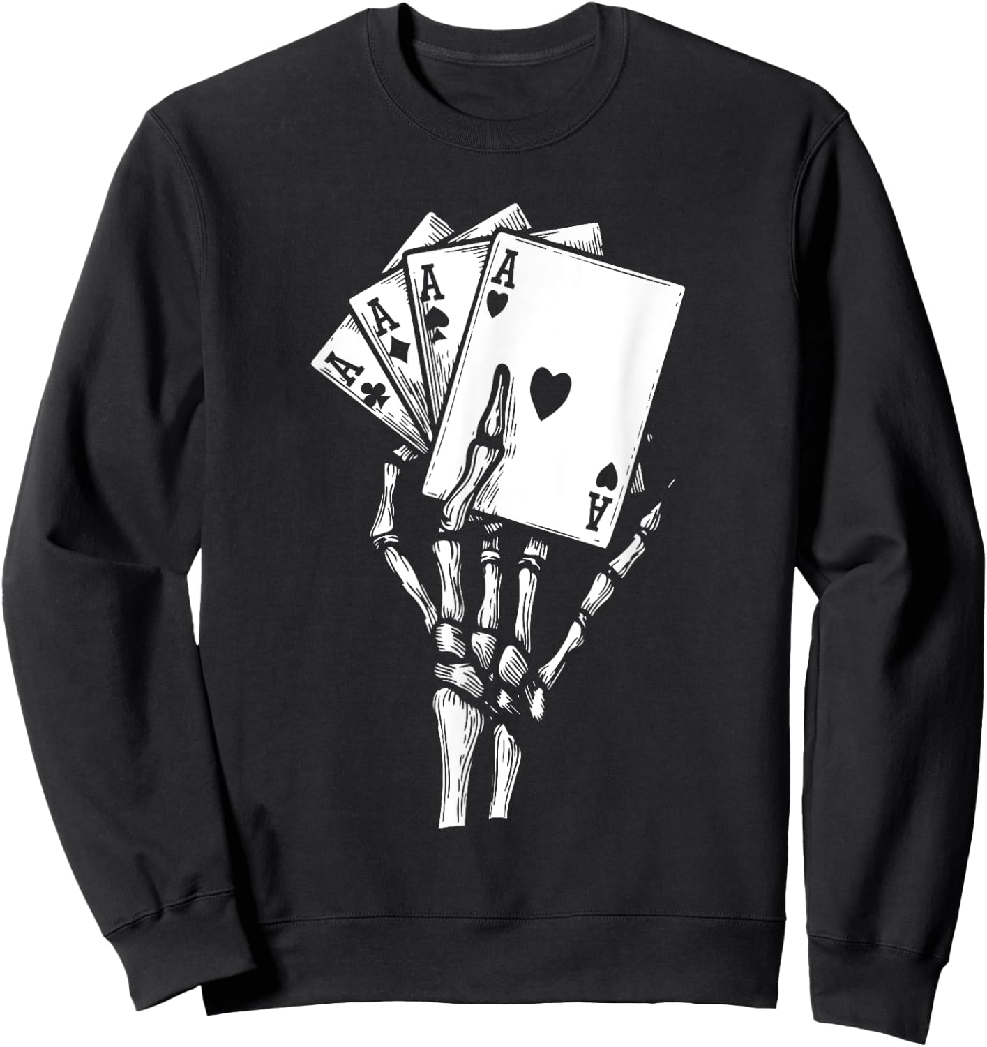 Skeleton Hand Playing Card Lazy Halloween Costume Poker Sweatshirt - Sweatshirt | Black
