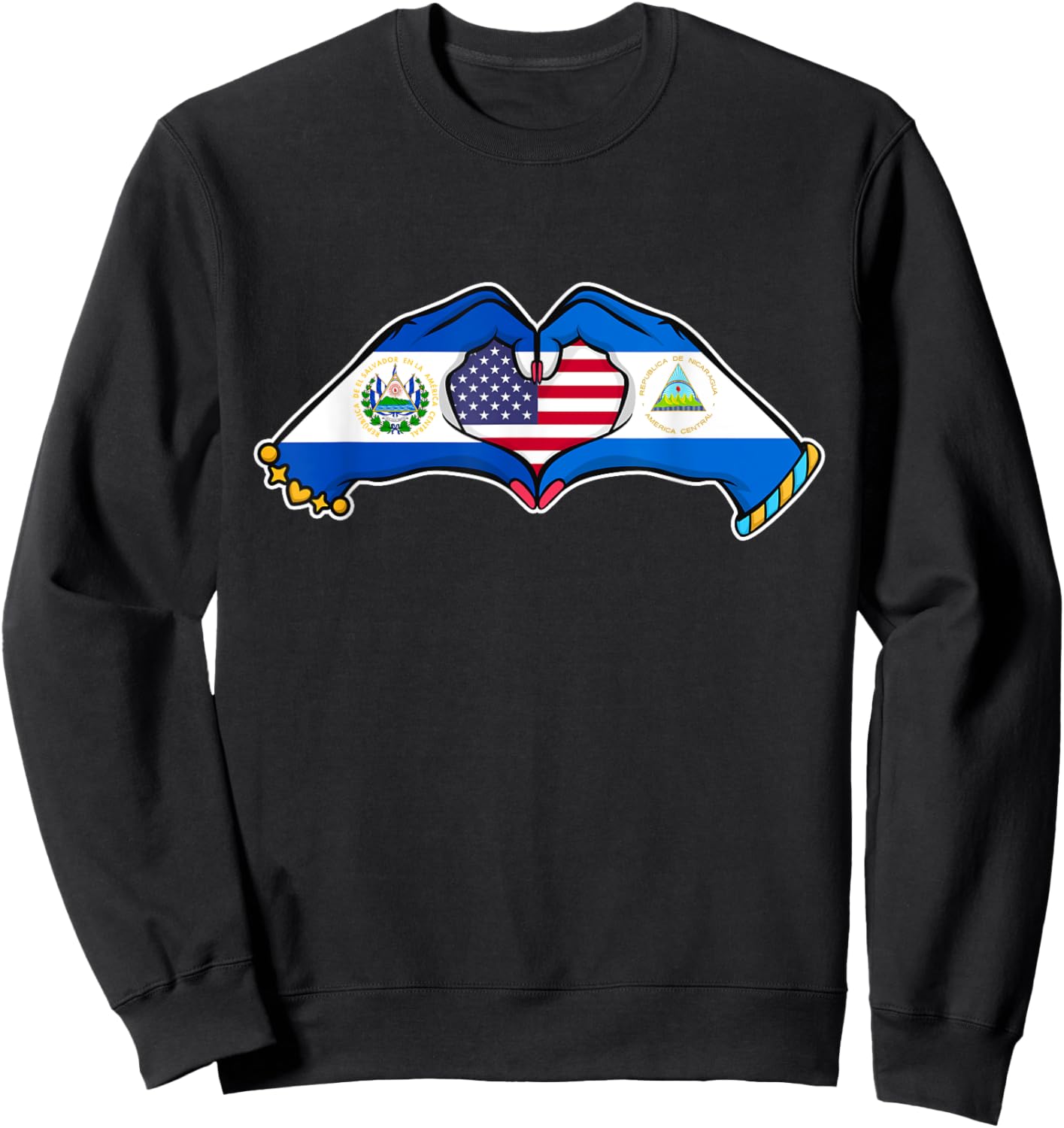 Heart hands El Salvador, Nicaragua and the US. Sweatshirt - Sweatshirt | Black