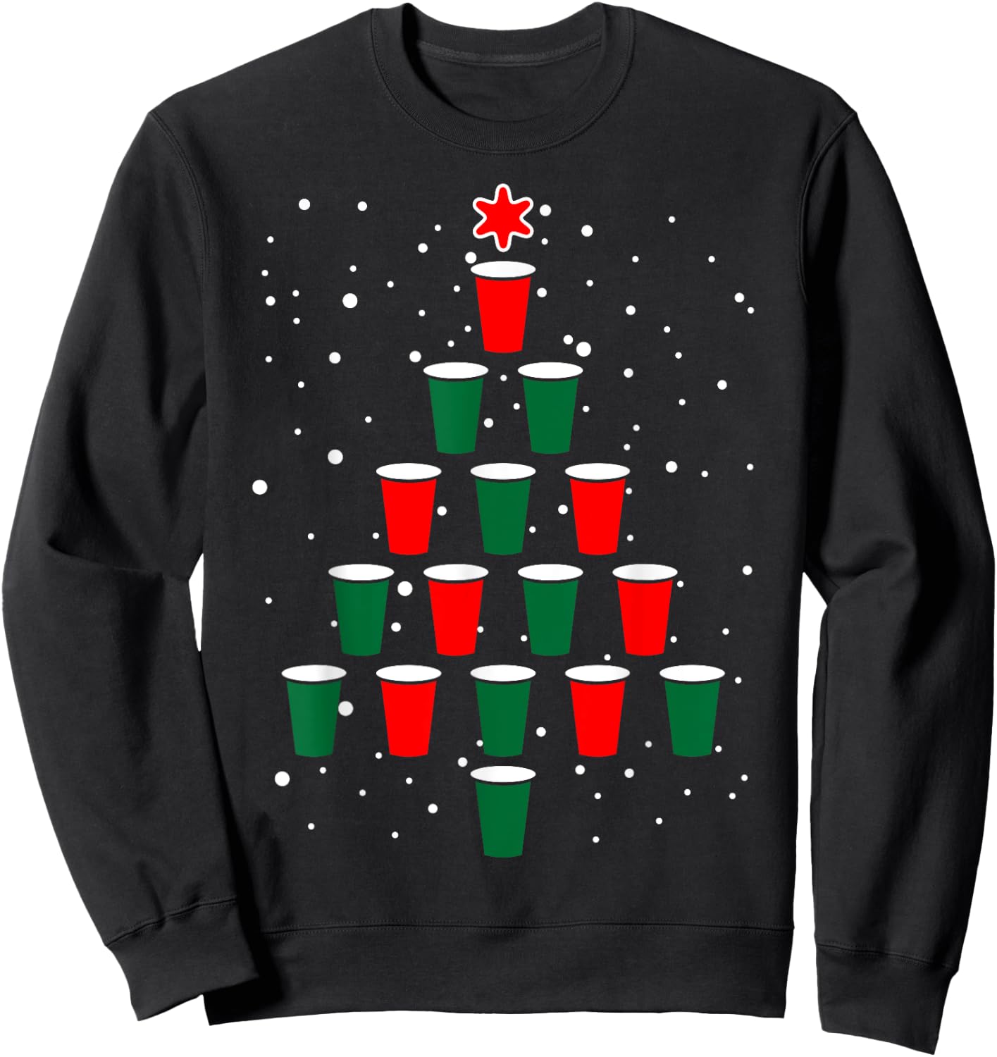 Fitintheflow -Adults Beer Pong Christmas Tree , Black, 3X-Large, Short Sleeve, , Classic Fit, Cotton 80% Polyester 20% Sweatshirt - Sweatshirt | Black