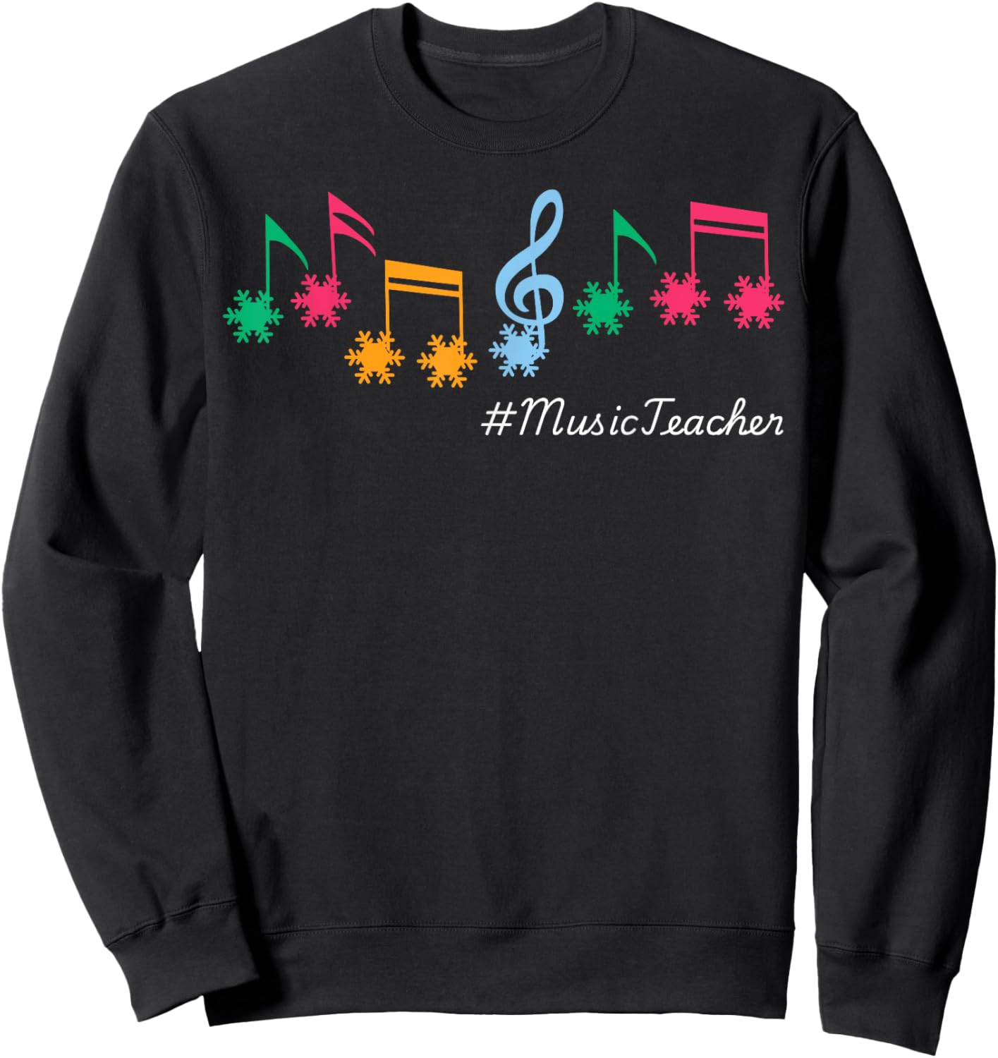 Funny Music Teacher Christmas Music Notes Snowflakes Outfit Sweatshirt - Sweatshirt | Black