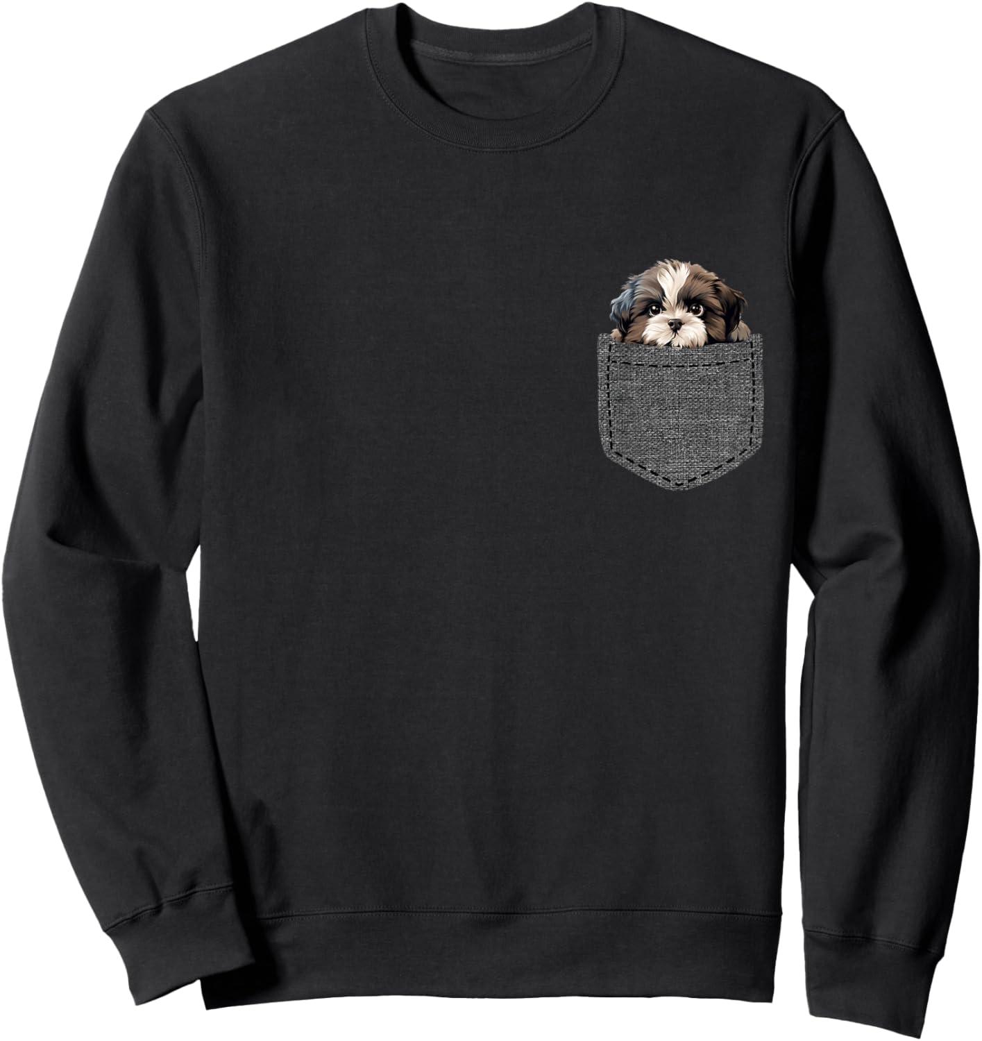 Shih Tzu Dog in Pocket Women Girls Kids Sweatshirt - Sweatshirt | Black