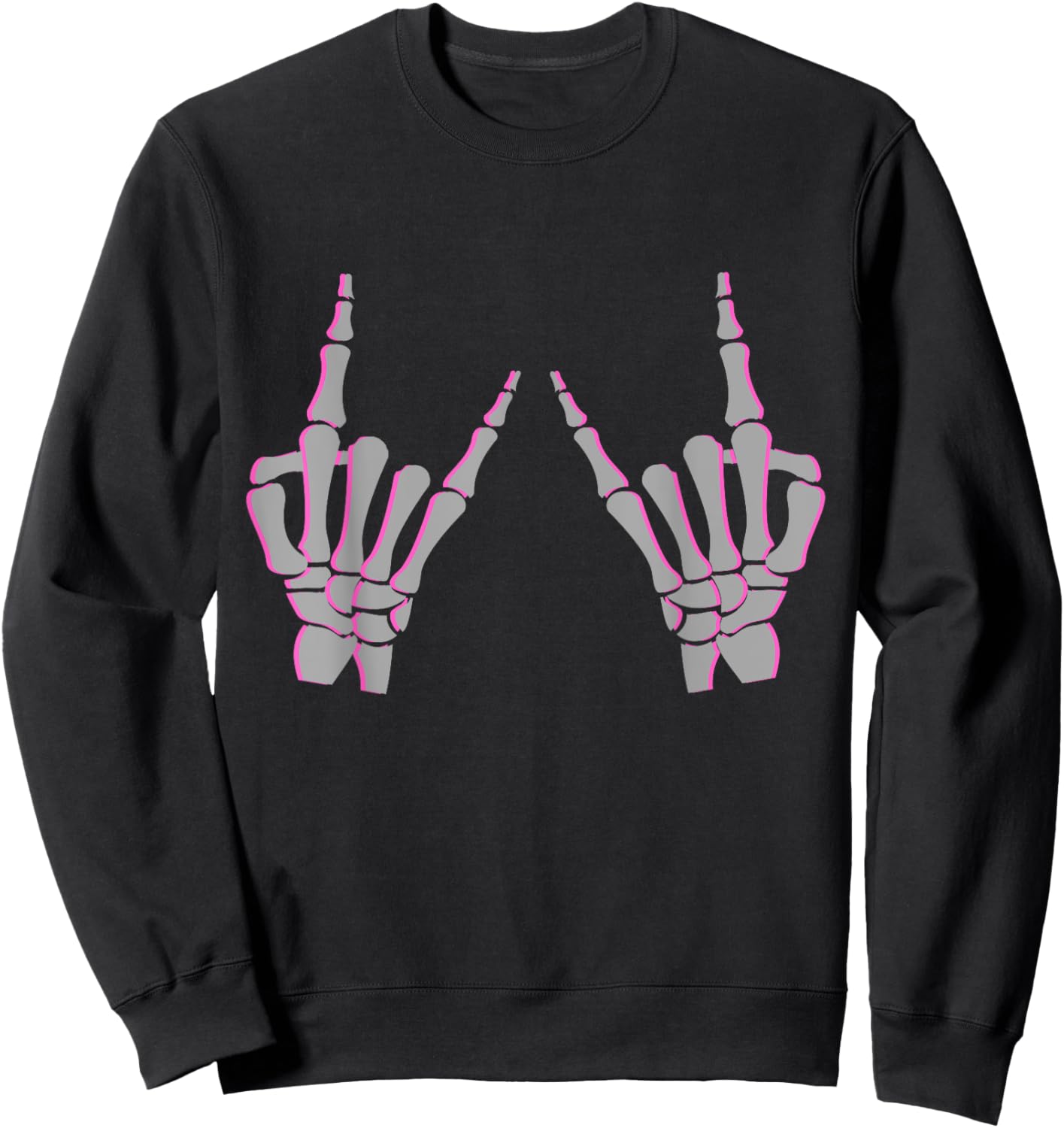 Skeleton Hand Horns Rock On Heavy Metal Women Back the Pink Sweatshirt - Sweatshirt | Black