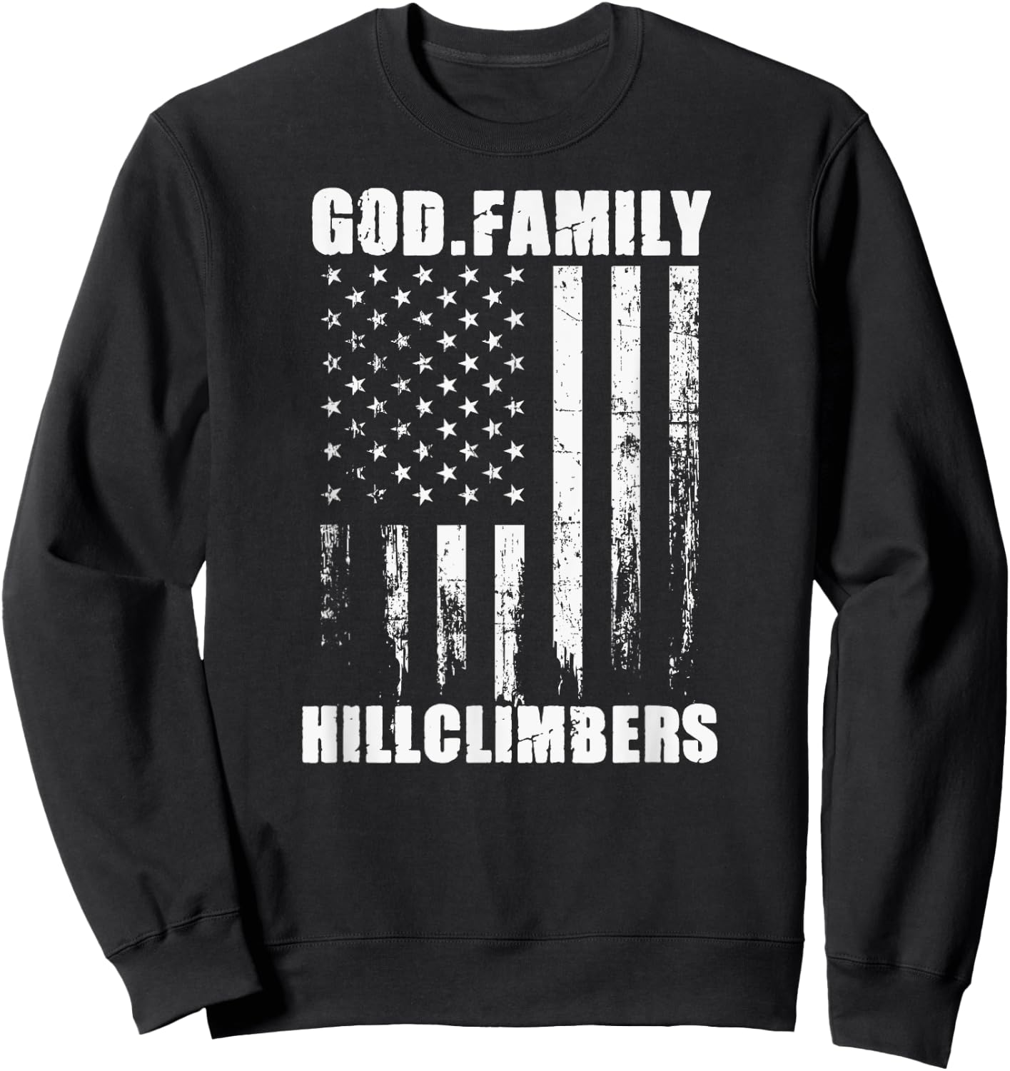 Urbana Hillclimbers God. Family. Vintage USA Flag Sweatshirt - Sweatshirt | Black