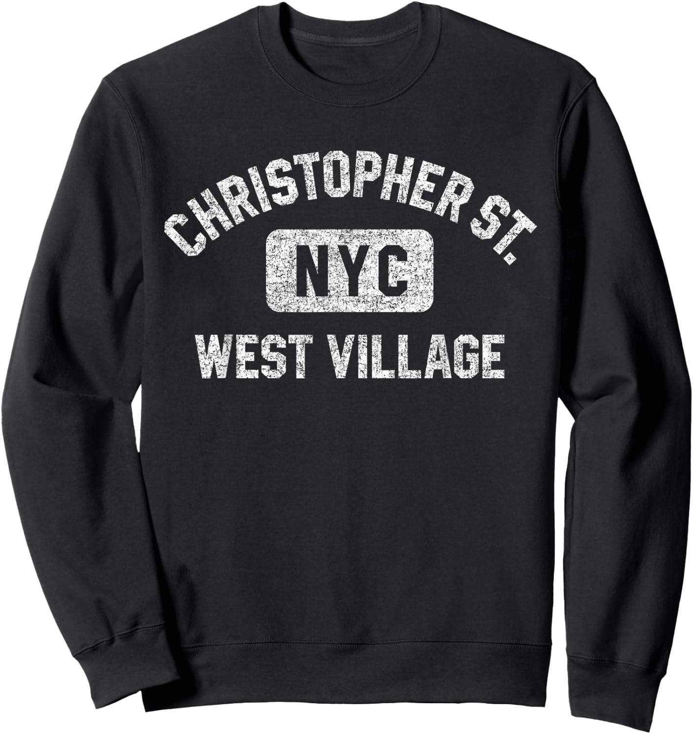 Christopher St West Village Gym Style Distressed White Print Sweatshirt - Sweatshirt | Black