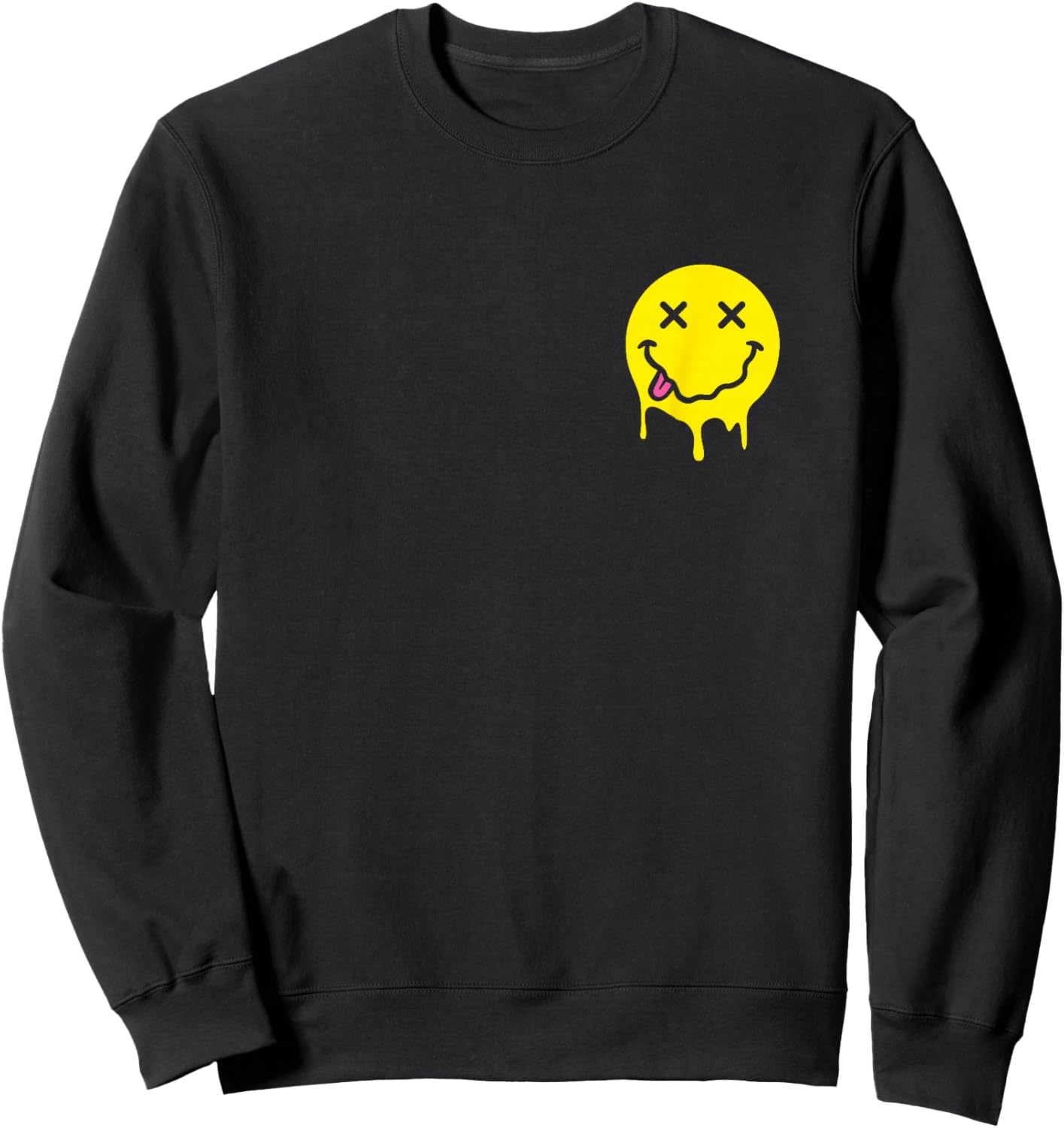 Melting Yellow Smile Funny Smiling Melted Dripping Face Cute Sweatshirt - Sweatshirt | Black
