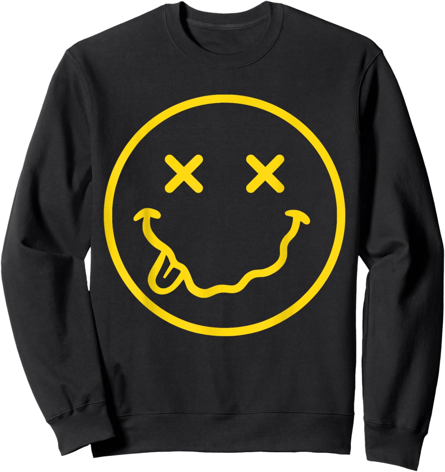 70s Yellow Smile Face Shirt Cute Happy X Eyes Smiling Face Sweatshirt - Sweatshirt | Black