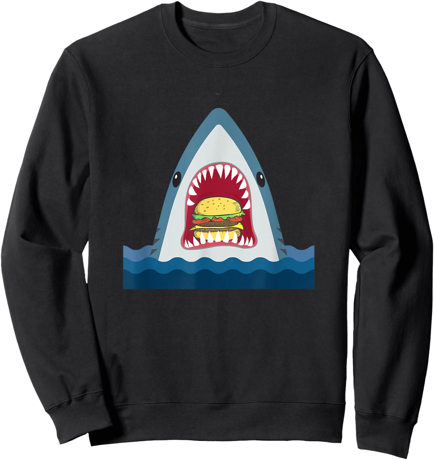 Shark Shirt - Shark Eating Burger Food Lover Gift Sweatshirt - Sweatshirt | Black