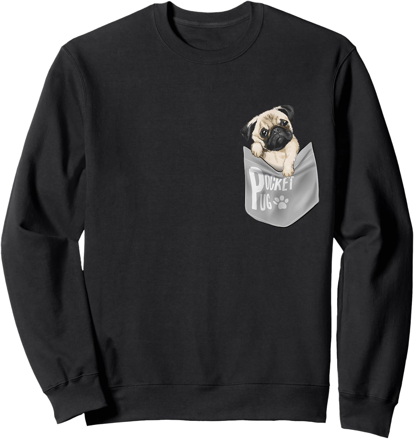Men's Women's Kids Funny Cool Pocket Pug Pets Graphic Design Sweatshirt - Sweatshirt | Black