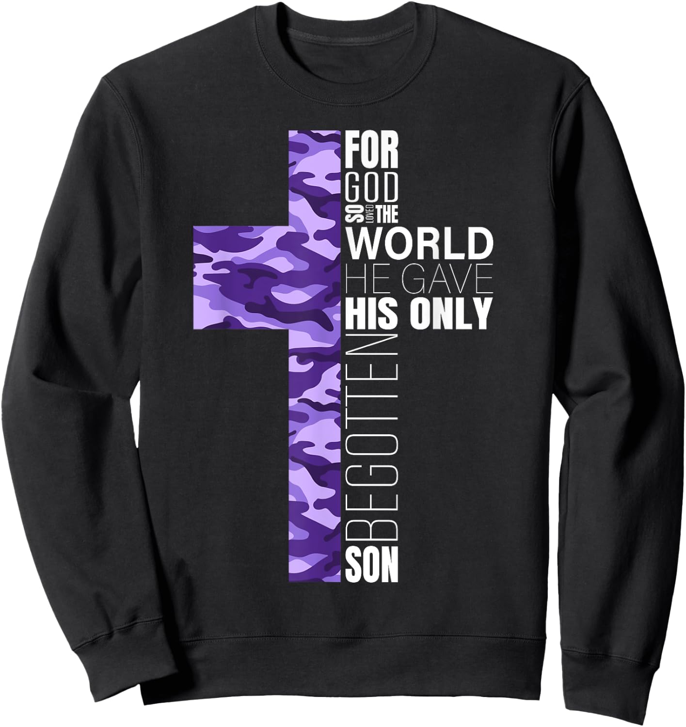 Cute Purple Camo Christian Cross Gifts Women Men Kids Verse Sweatshirt - Sweatshirt | Black