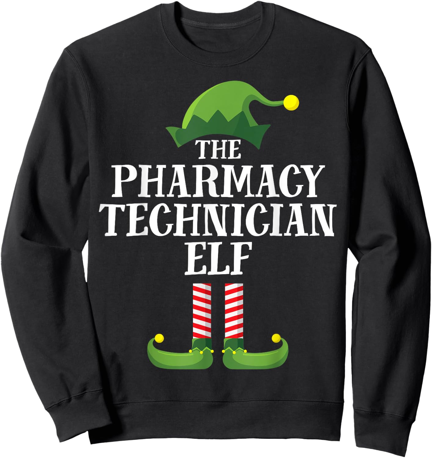 Pharmacy Tech Elf Matching Family Group Christmas Party PJ Sweatshirt - Sweatshirt | Black