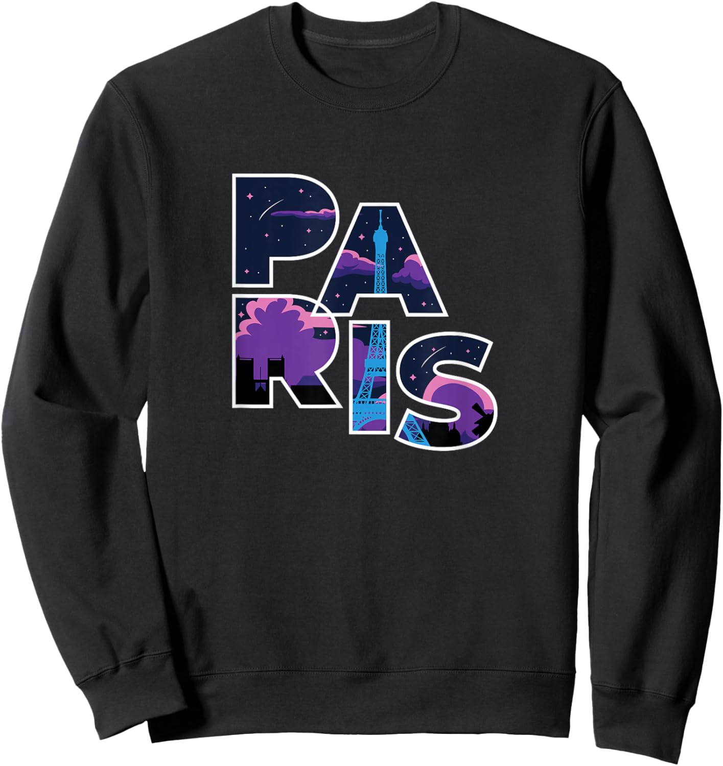 Paris Starry Sky – France Eiffel Tower Word Art Sweatshirt - Sweatshirt | Black